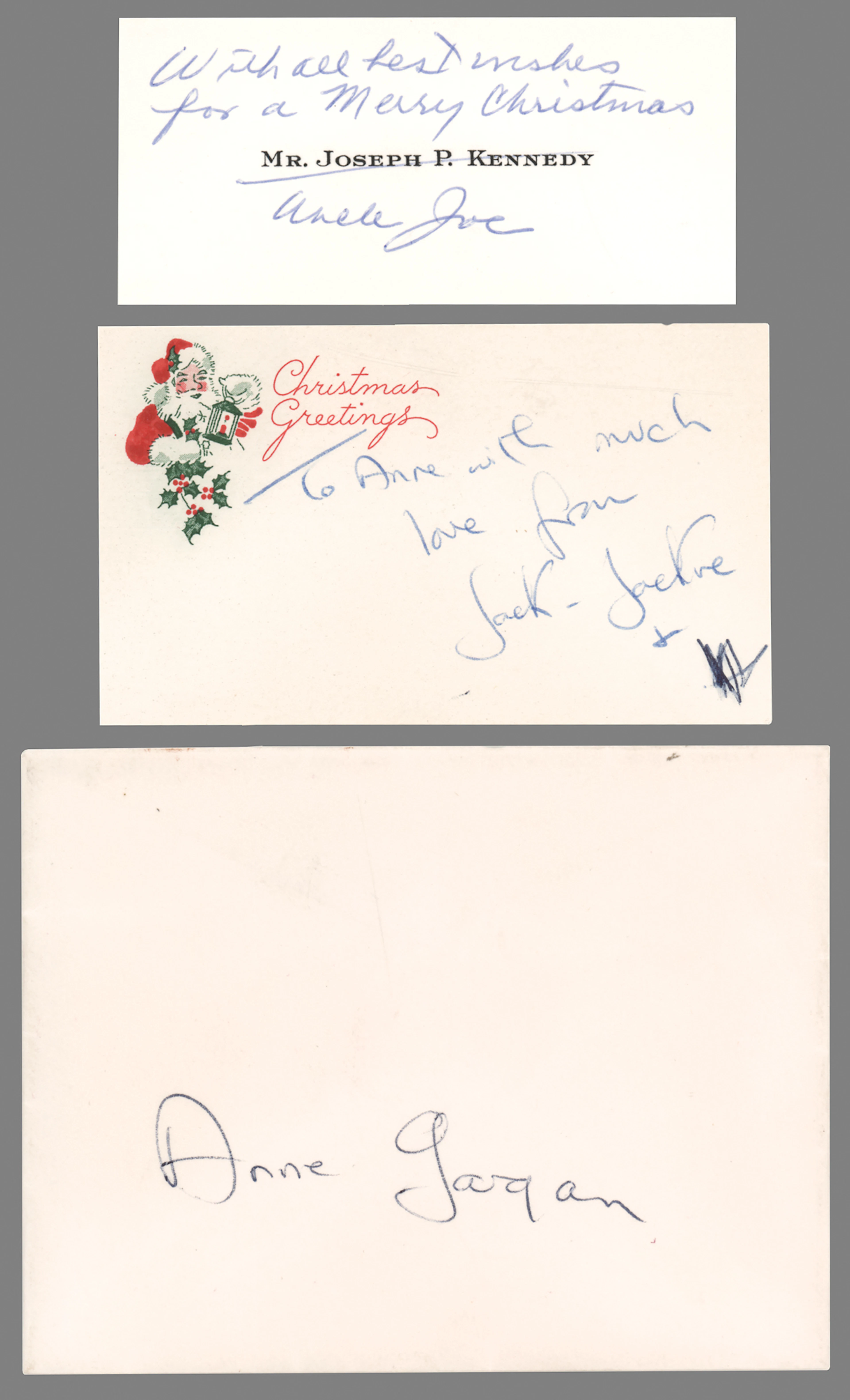 Jacqueline Kennedy and Joseph P. Kennedy (2) Signed Christmas Cards