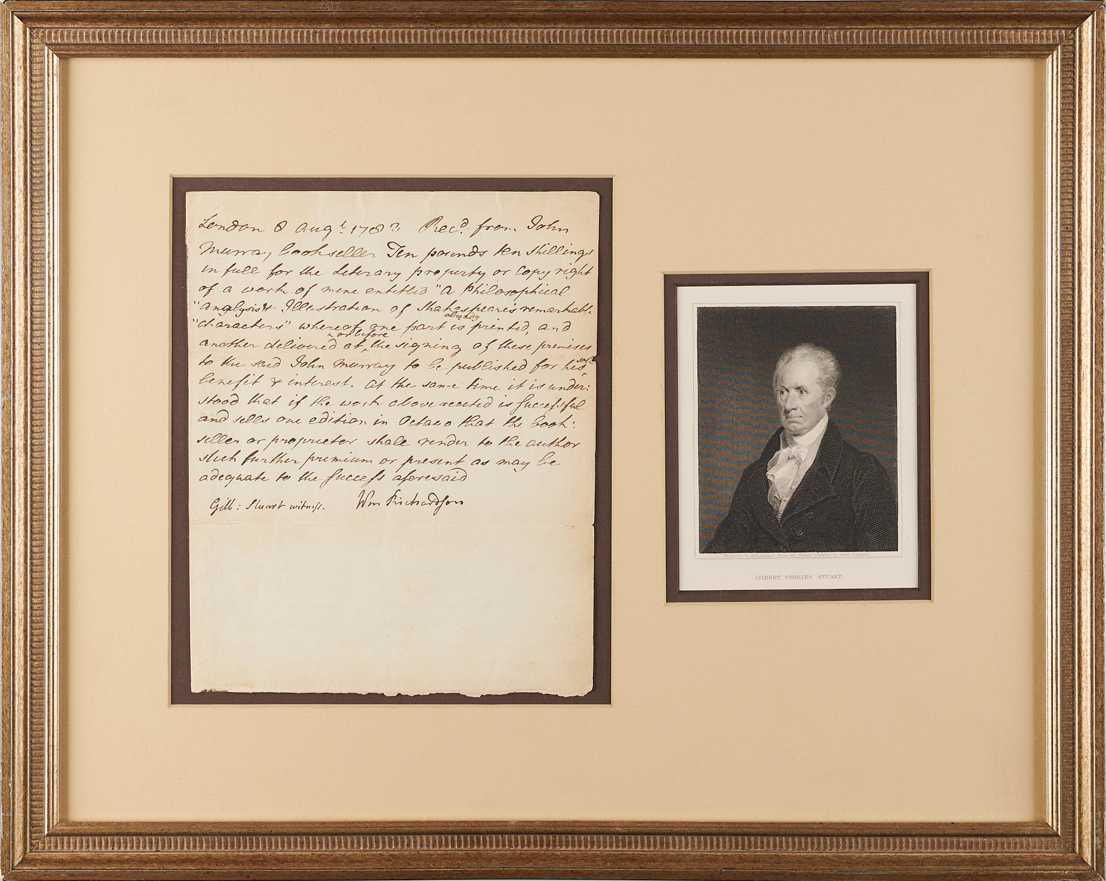 Gilbert Stuart Document Signed as Witness to the Copyright Sale of