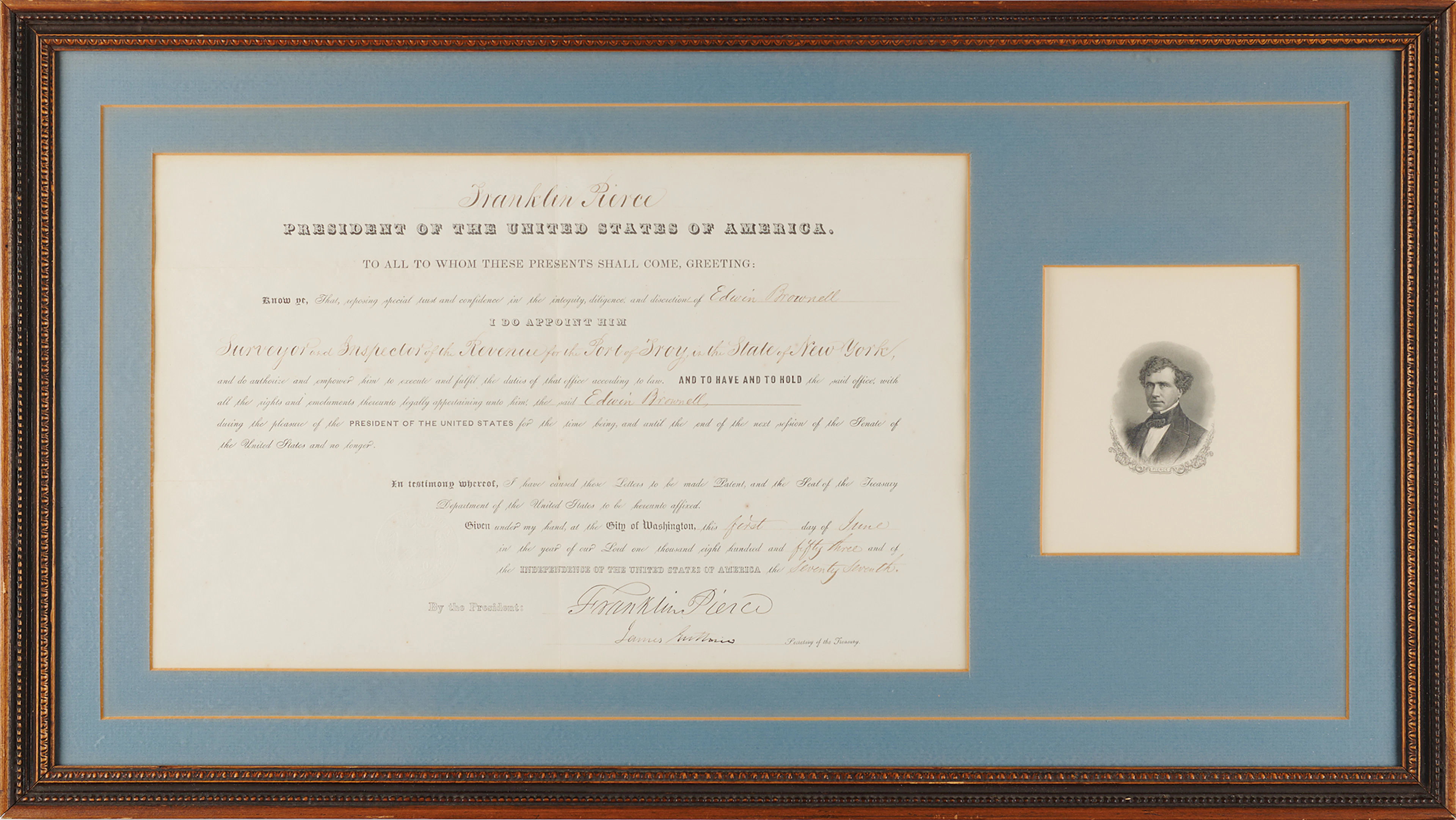 Franklin Pierce Document Signed as President
