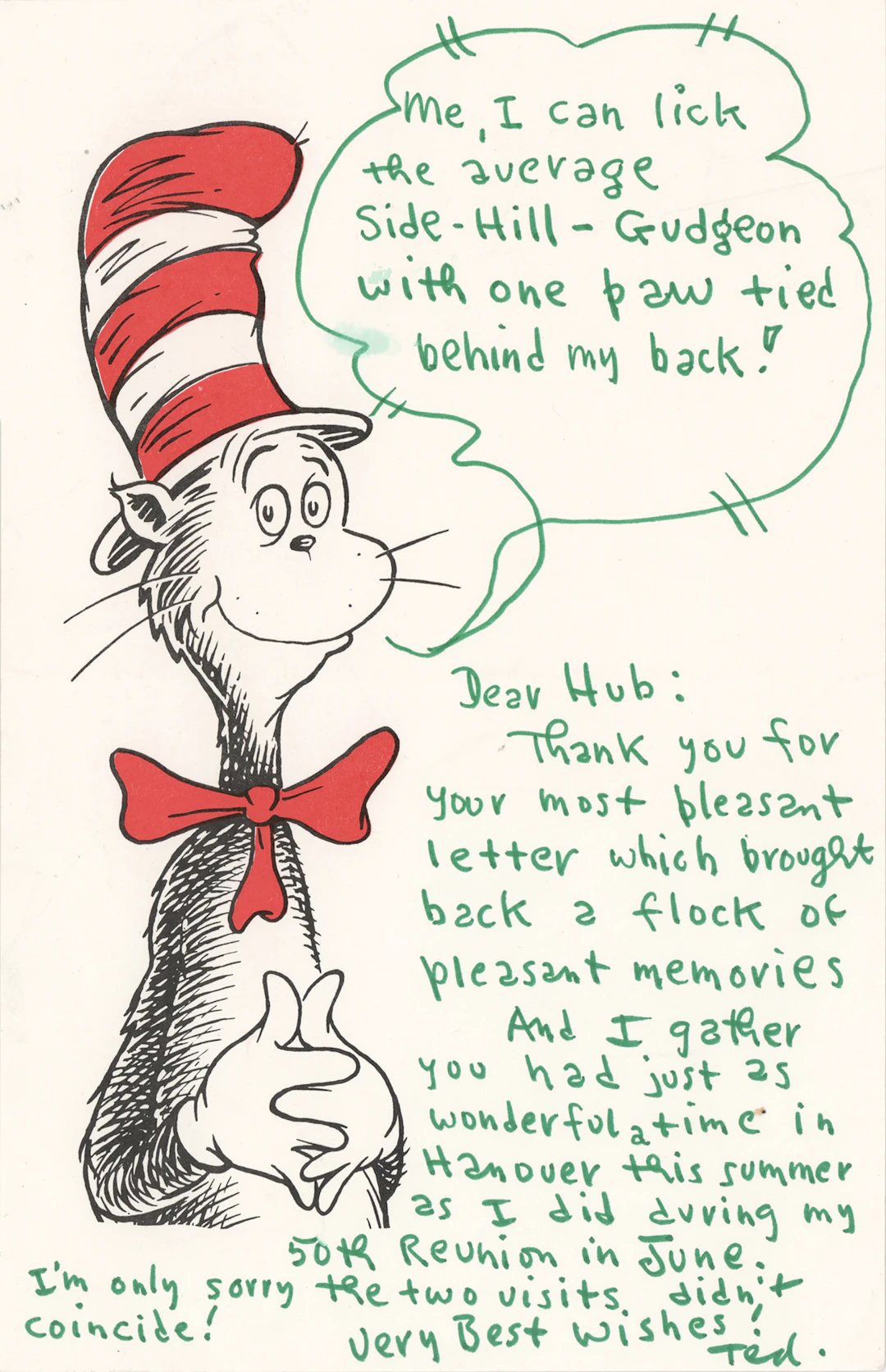 Dr. Seuss Autograph Letter Signed on His 50th Reunion at Dartmouth College