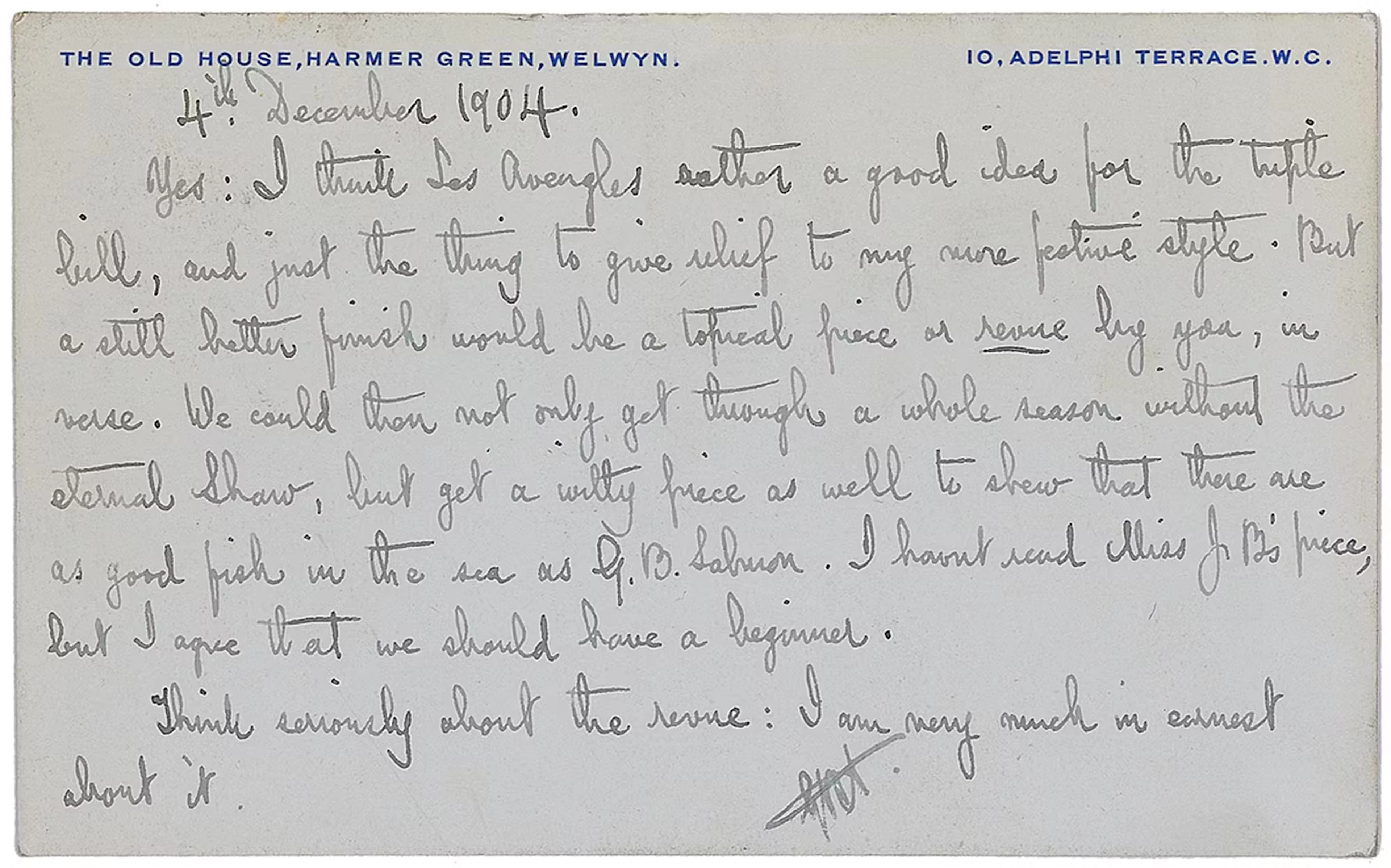 George Bernard Shaw Autograph Letter Signed: "There are as good fish