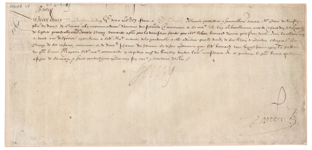 King Henry IV Document Signed During the French Wars of Religion (1591)