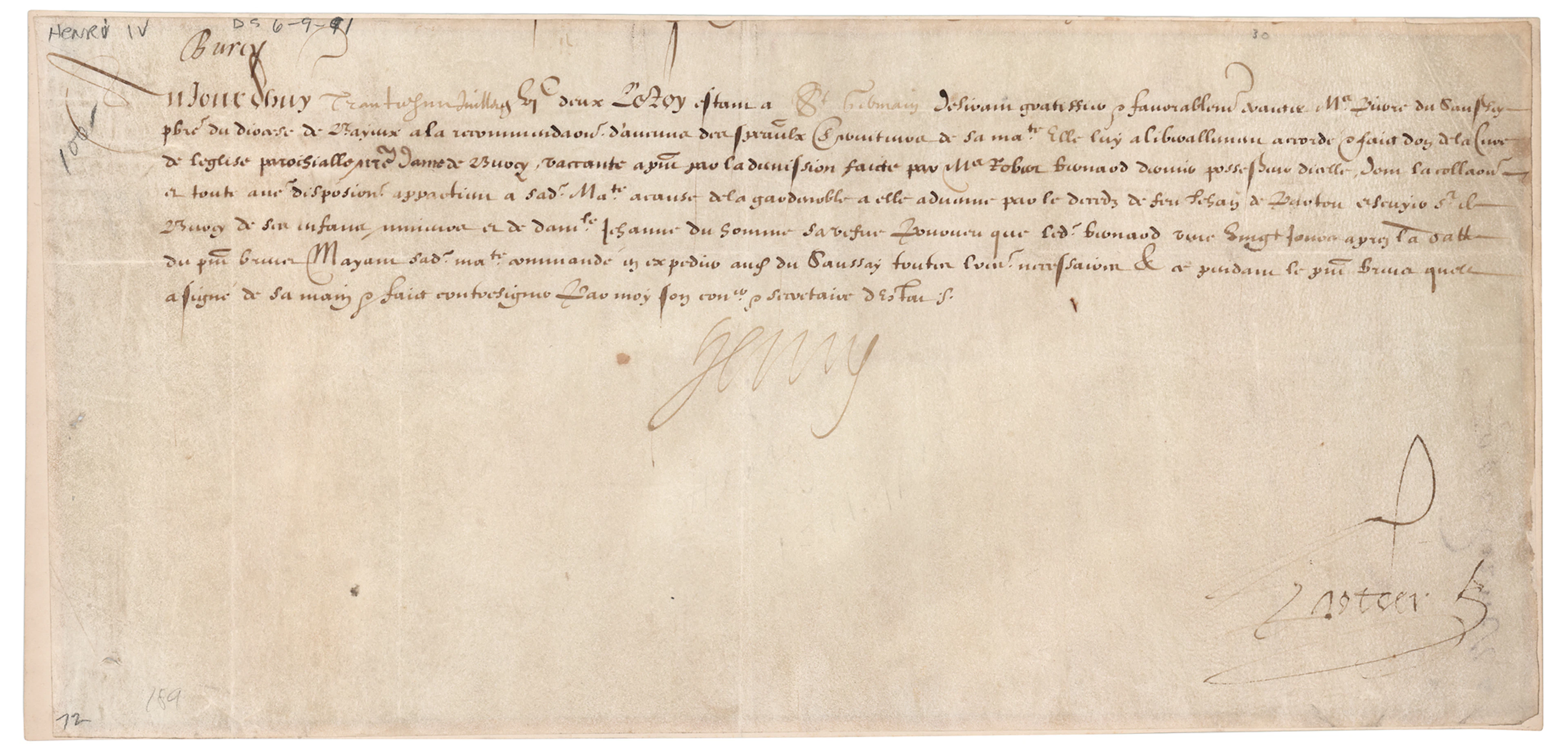 King Henry IV Document Signed During the French Wars of Religion (1591)