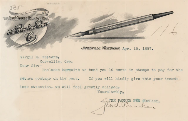 George S. Parker Typed Letter Signed with Illustrated 'Parker Pen