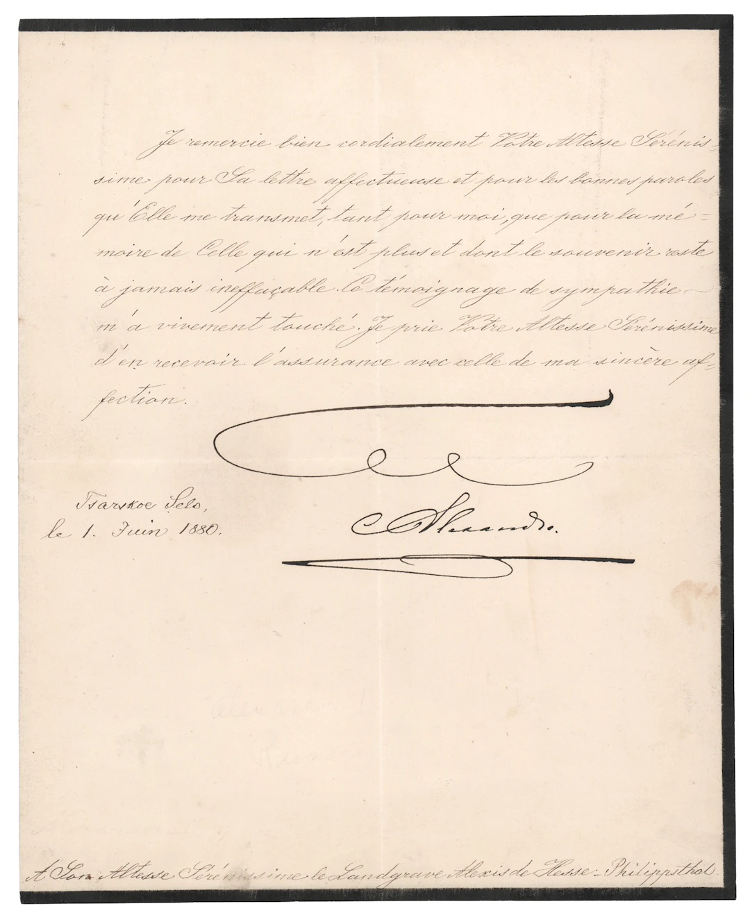 Alexander II Letter Signed