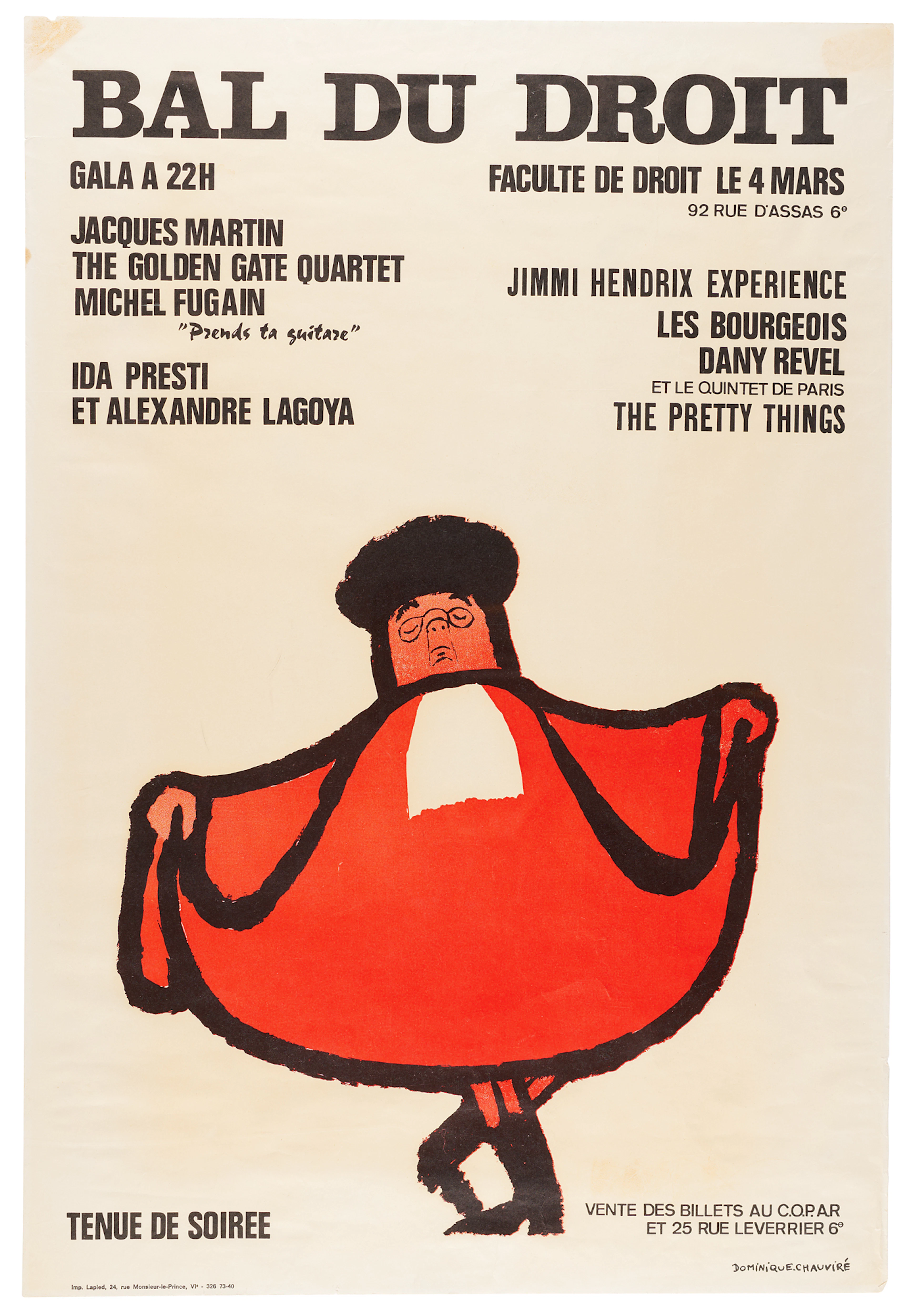 Jimi Hendrix Experience 1967 'Bal Du Droit' Concert Poster (Paris)