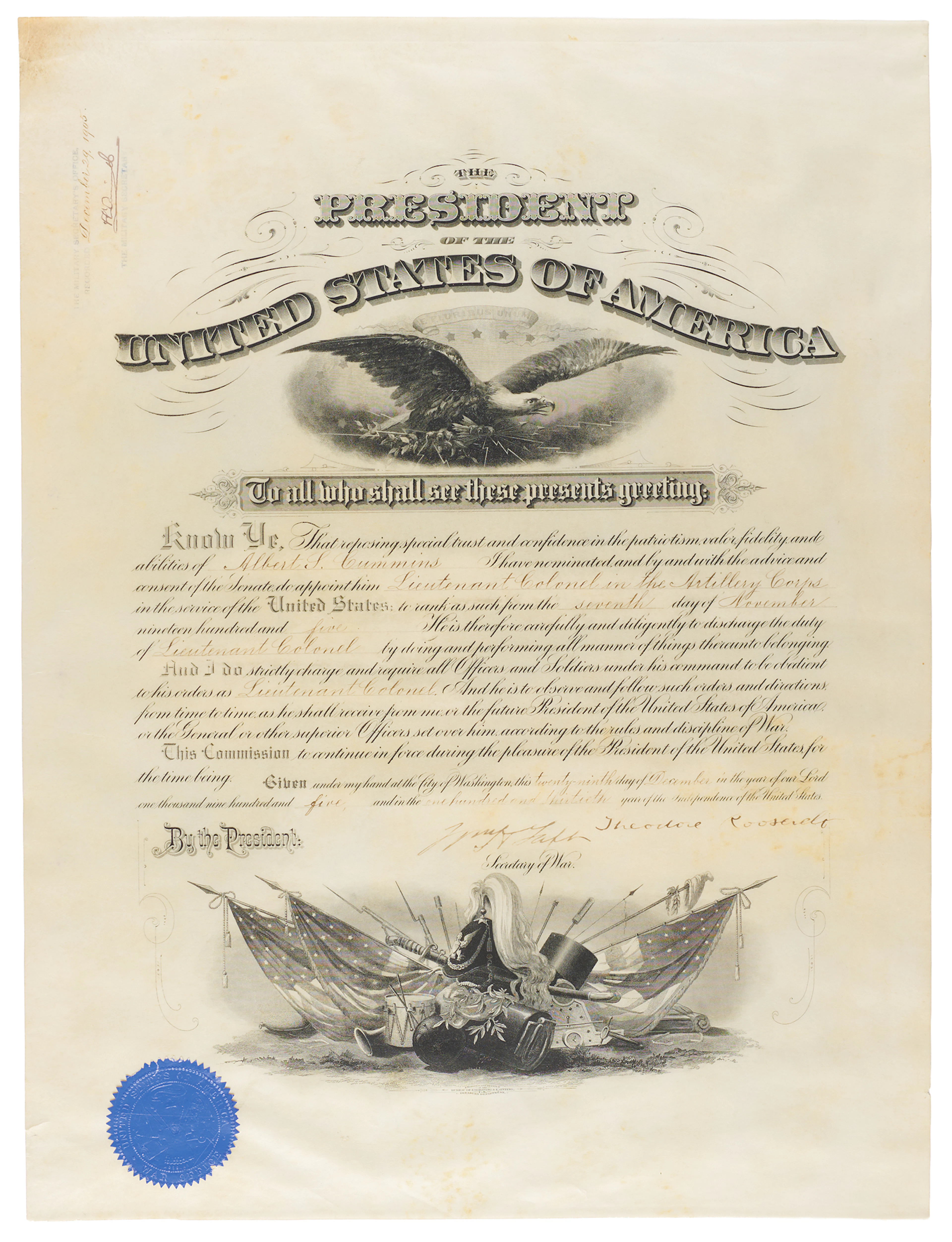 Theodore Roosevelt and William H. Taft Document Signed as President