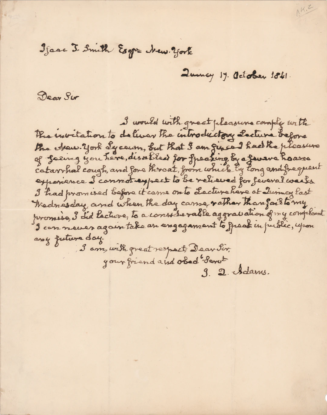 John Quincy Adams Autograph Letter Signed: "I can never again take