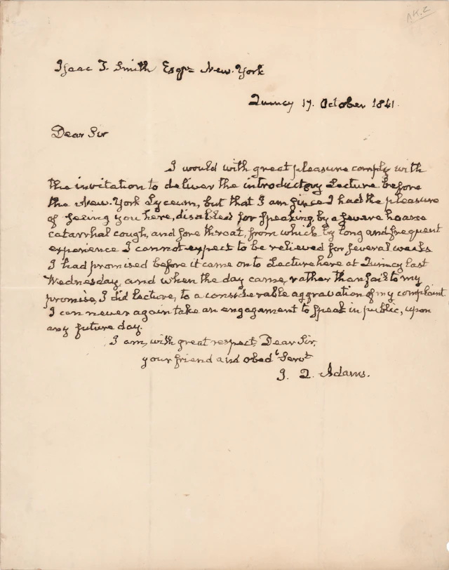 John Quincy Adams Autograph Letter Signed: "I can never again take