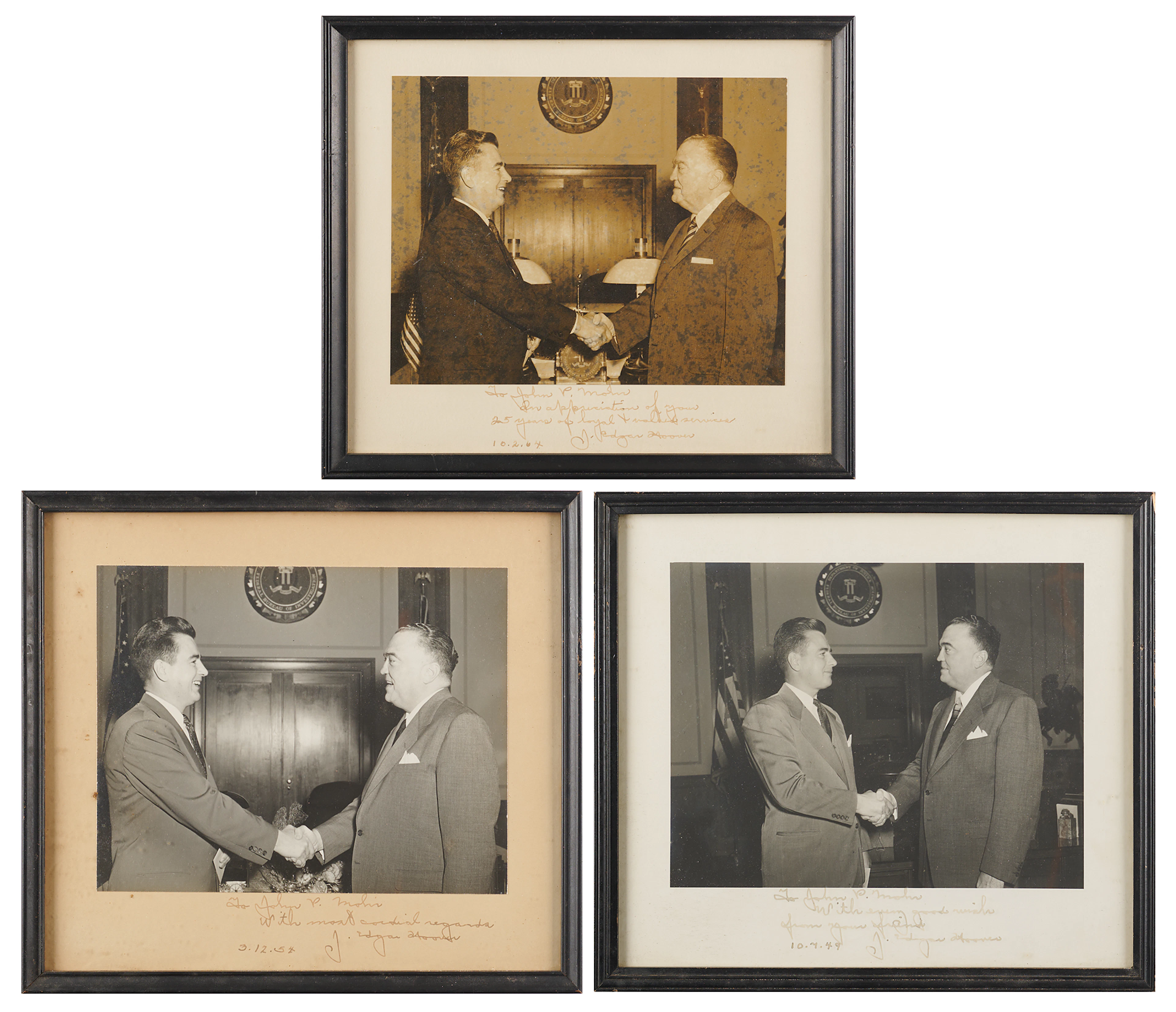 J. Edgar Hoover (3) Signed Photographs Presented to FBI Associate