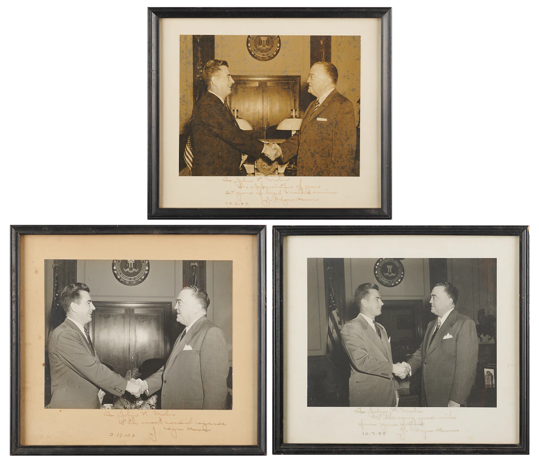 J. Edgar Hoover (3) Signed Photographs Presented to FBI Associate