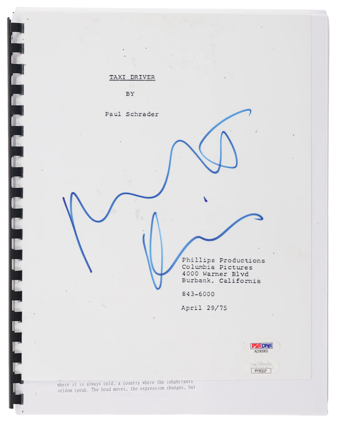 Robert De Niro Signed Script - Taxi Driver
