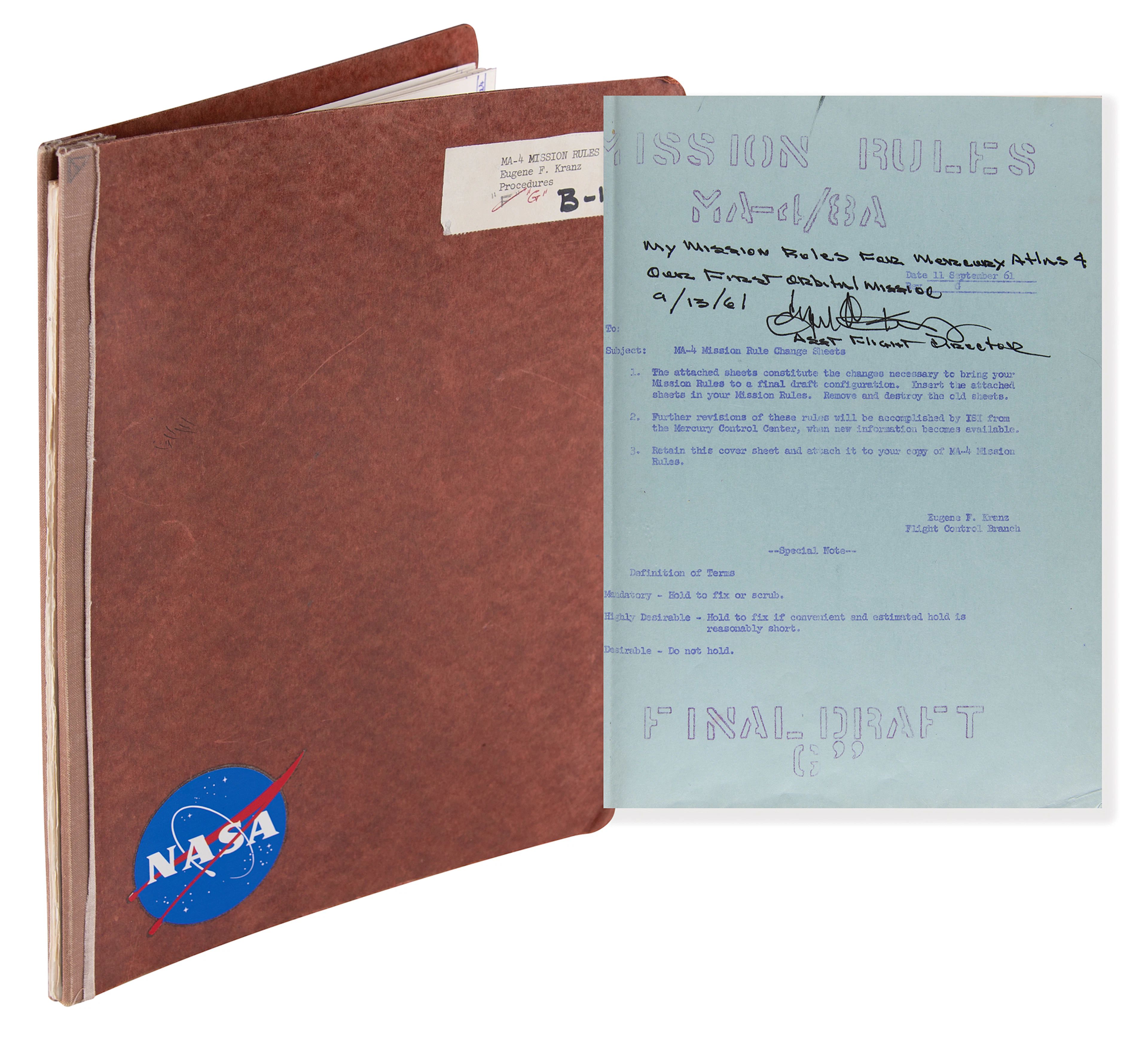 Mercury-Atlas 4 Mission Rules Notebook - From the Personal Collection