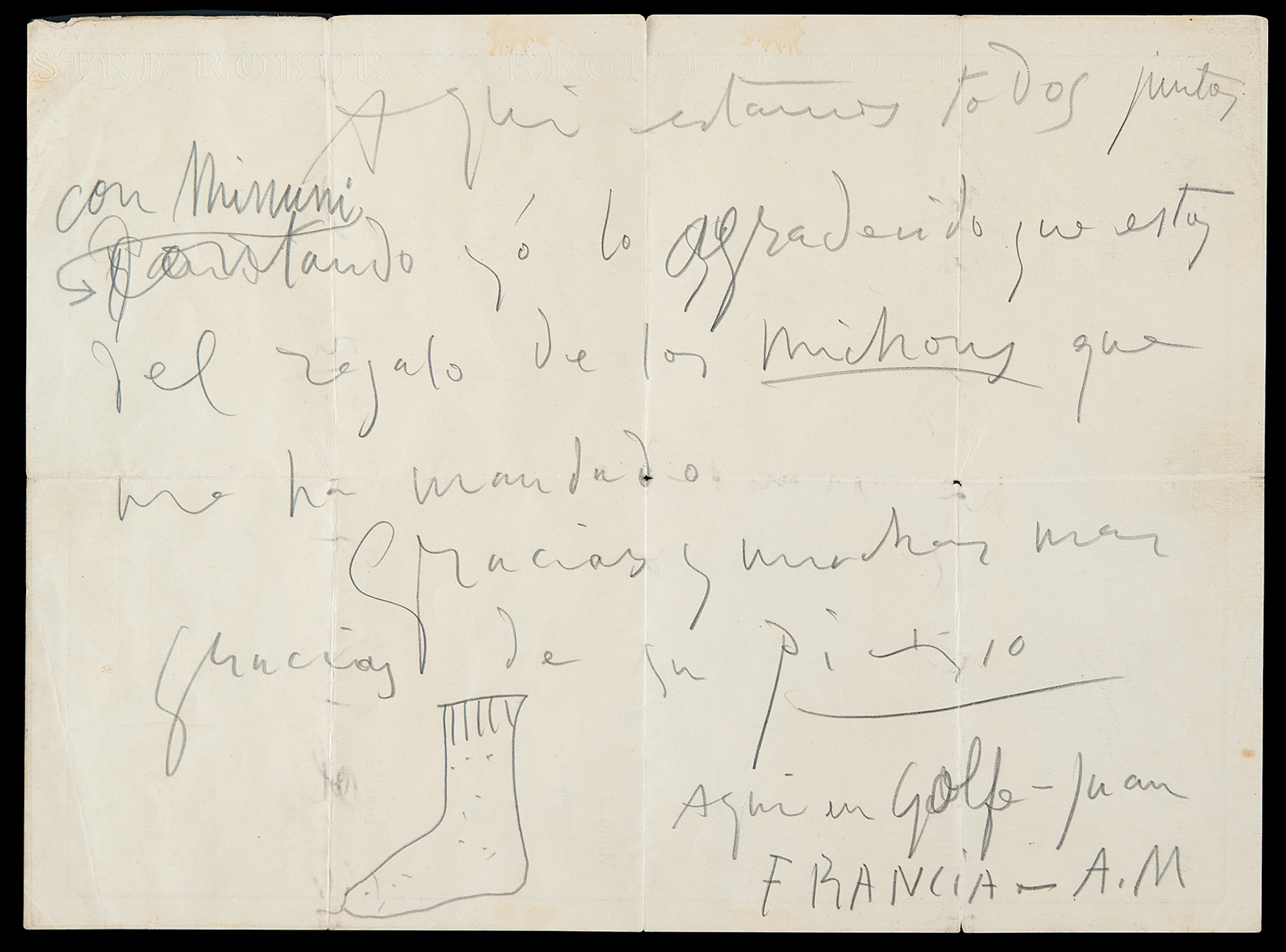 Pablo Picasso Autograph Letter Signed with Sketch