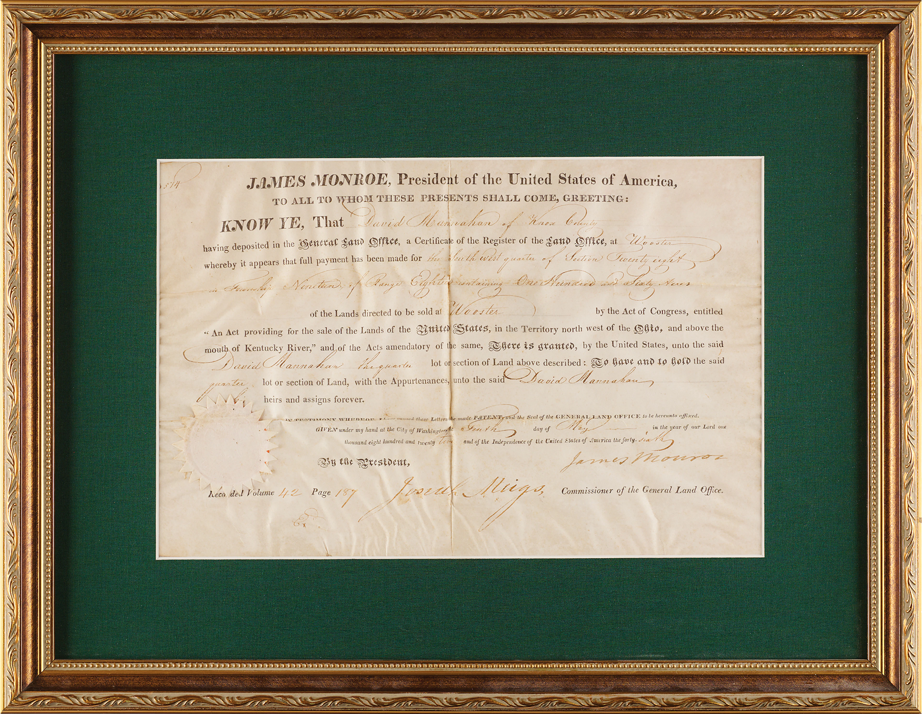 James Monroe Document Signed as President