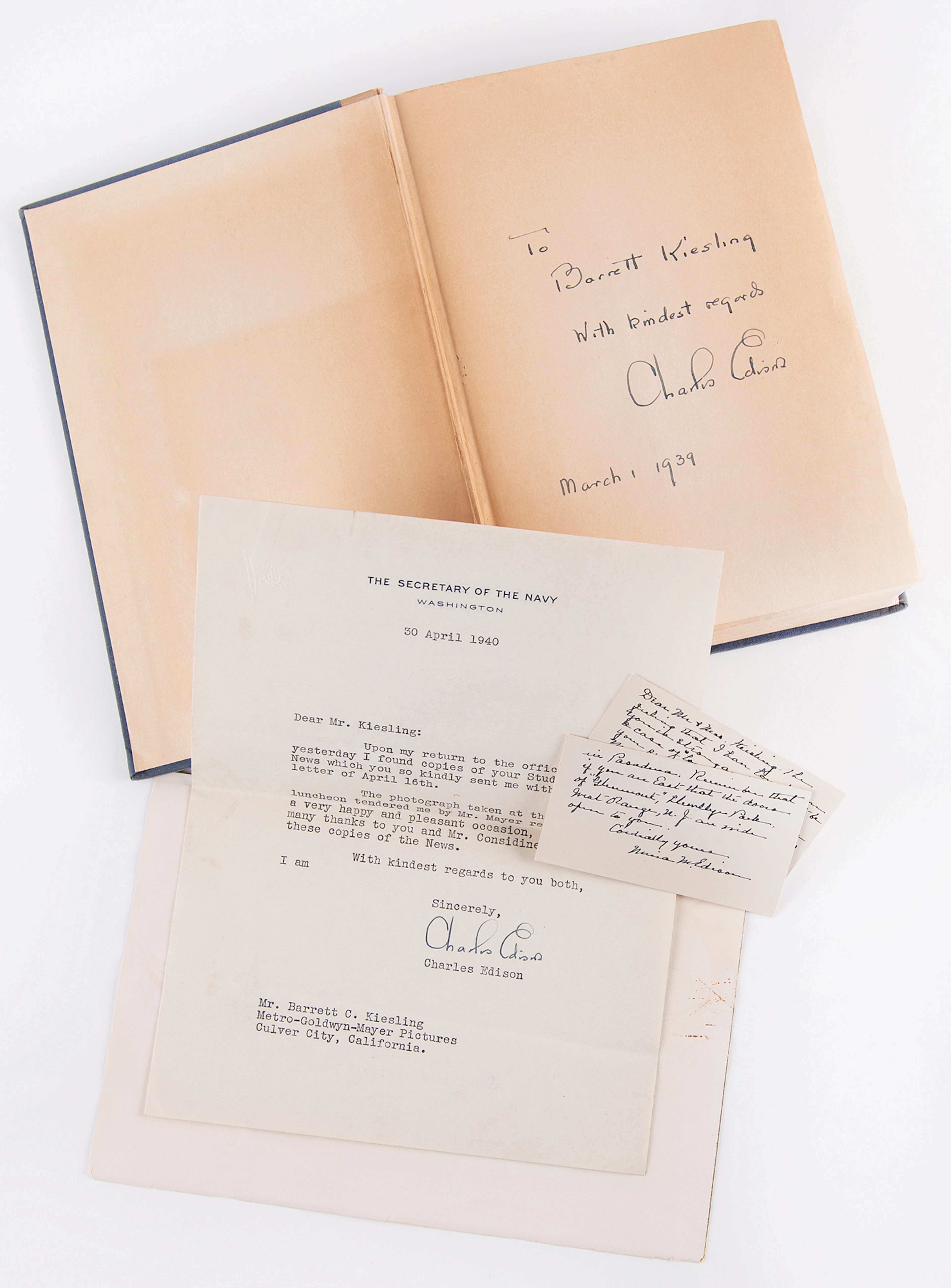 Charles and Mina Edison (3) Signed Items