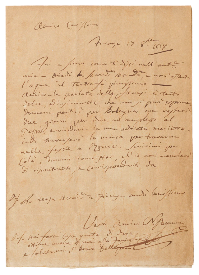 Niccolo Paganini Autograph Letter Signed, Celebrating a Successful