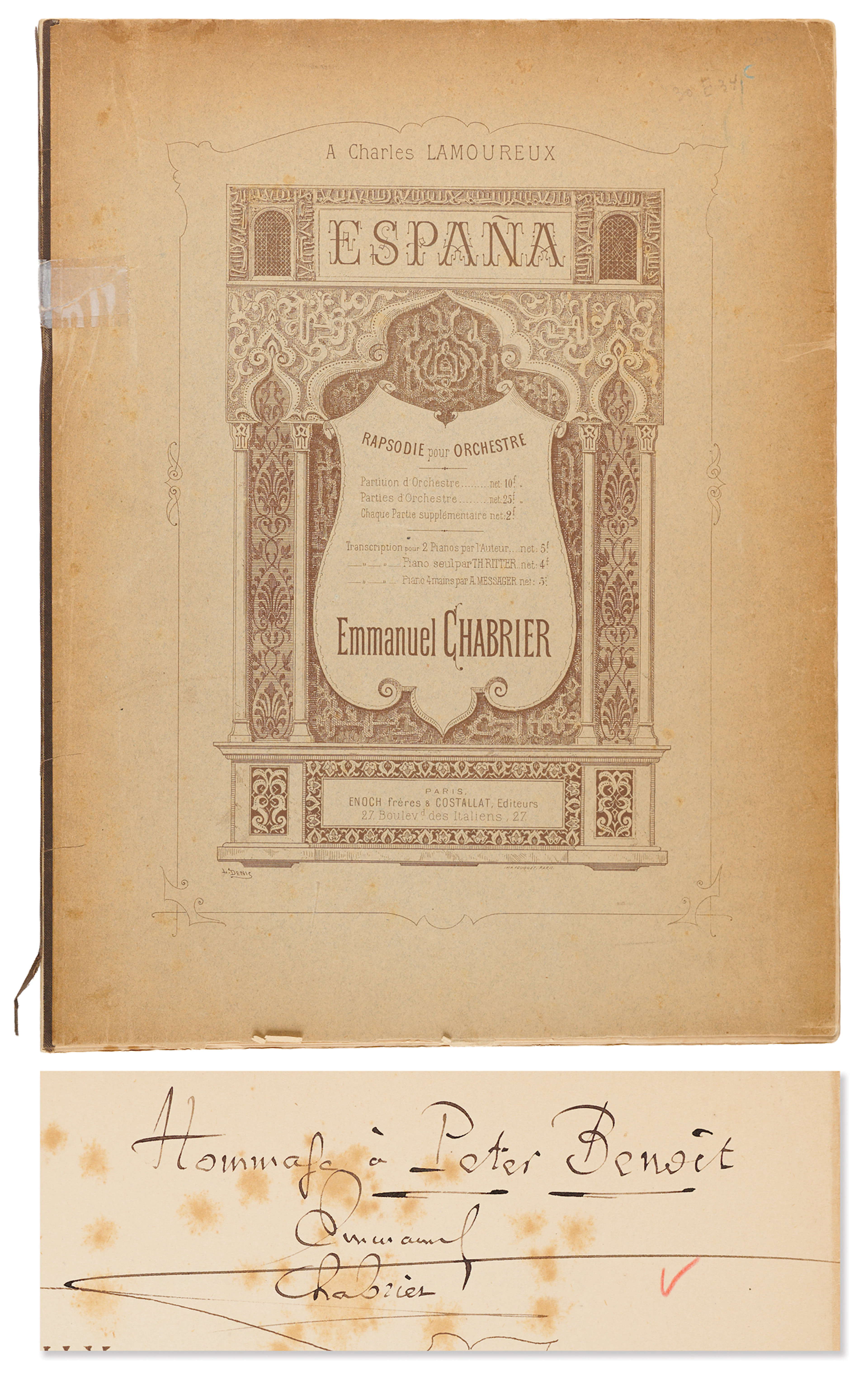 Emmanuel Chabrier Signed 1884 ‘España’ Full Orchestral Score (First Edition)