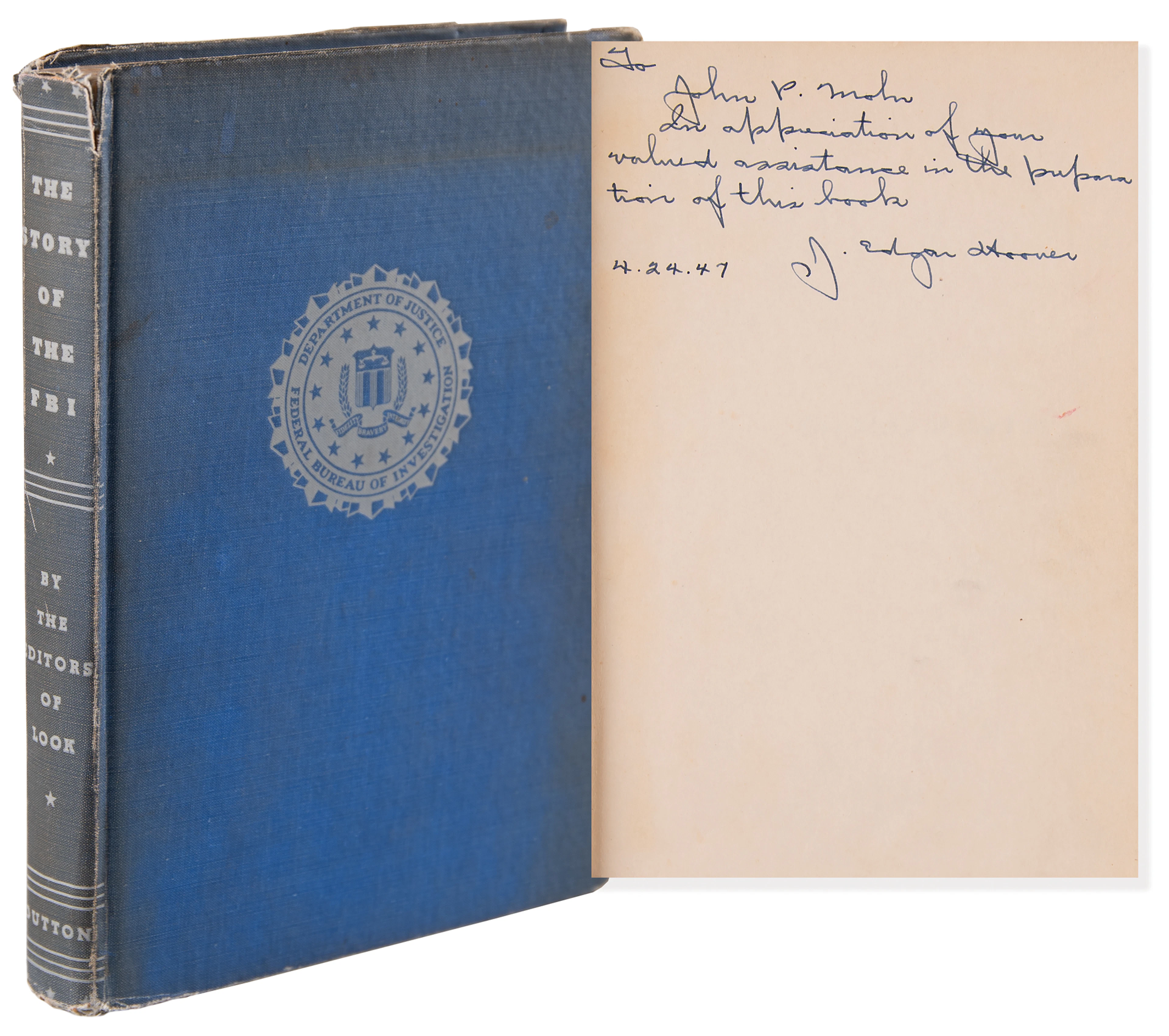 J. Edgar Hoover Signed Book - Presented to FBI Associate Director John P. Mohr