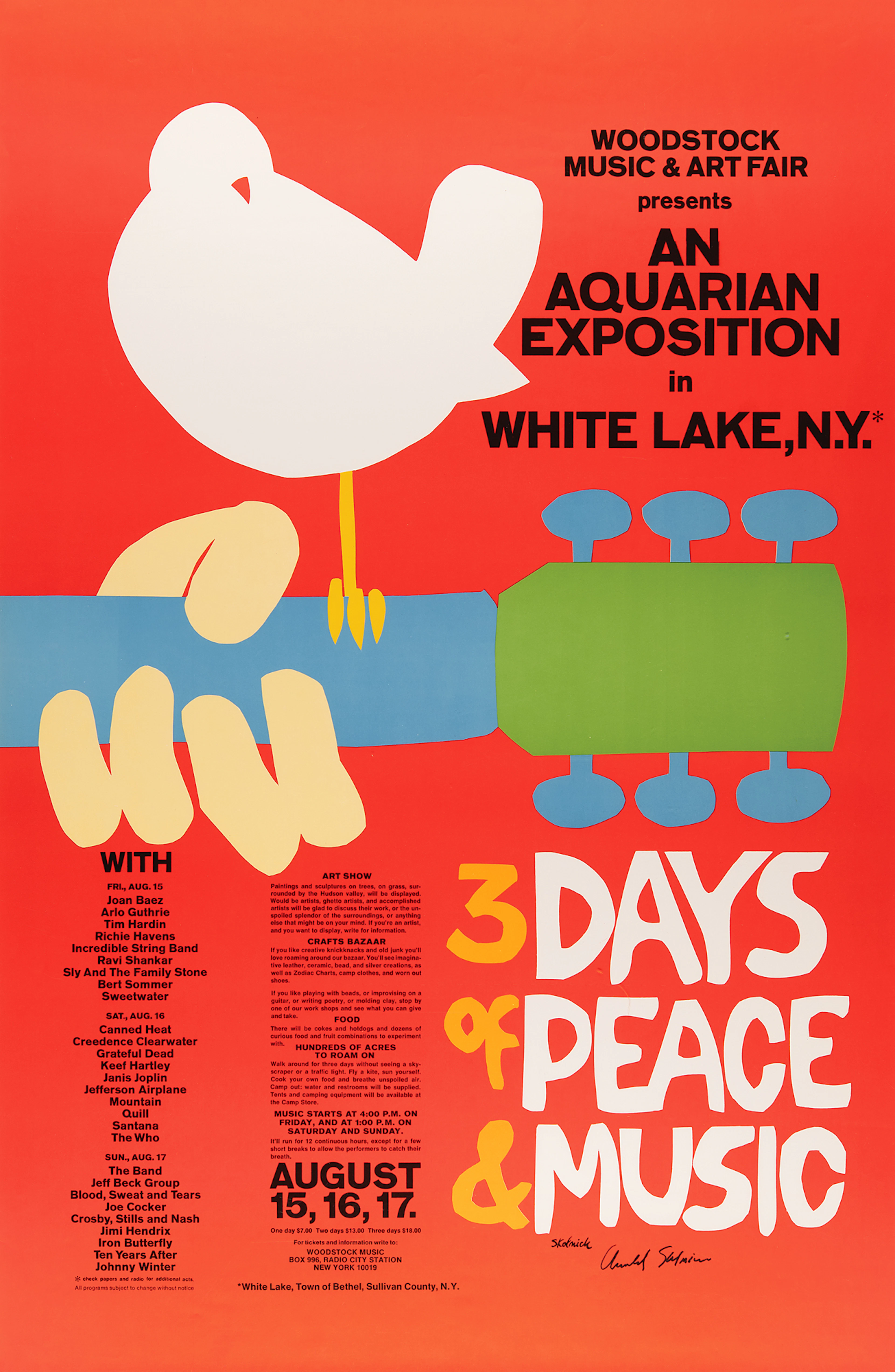 Woodstock Music Festival Original Poster Signed by Artist Arnold Skolnick