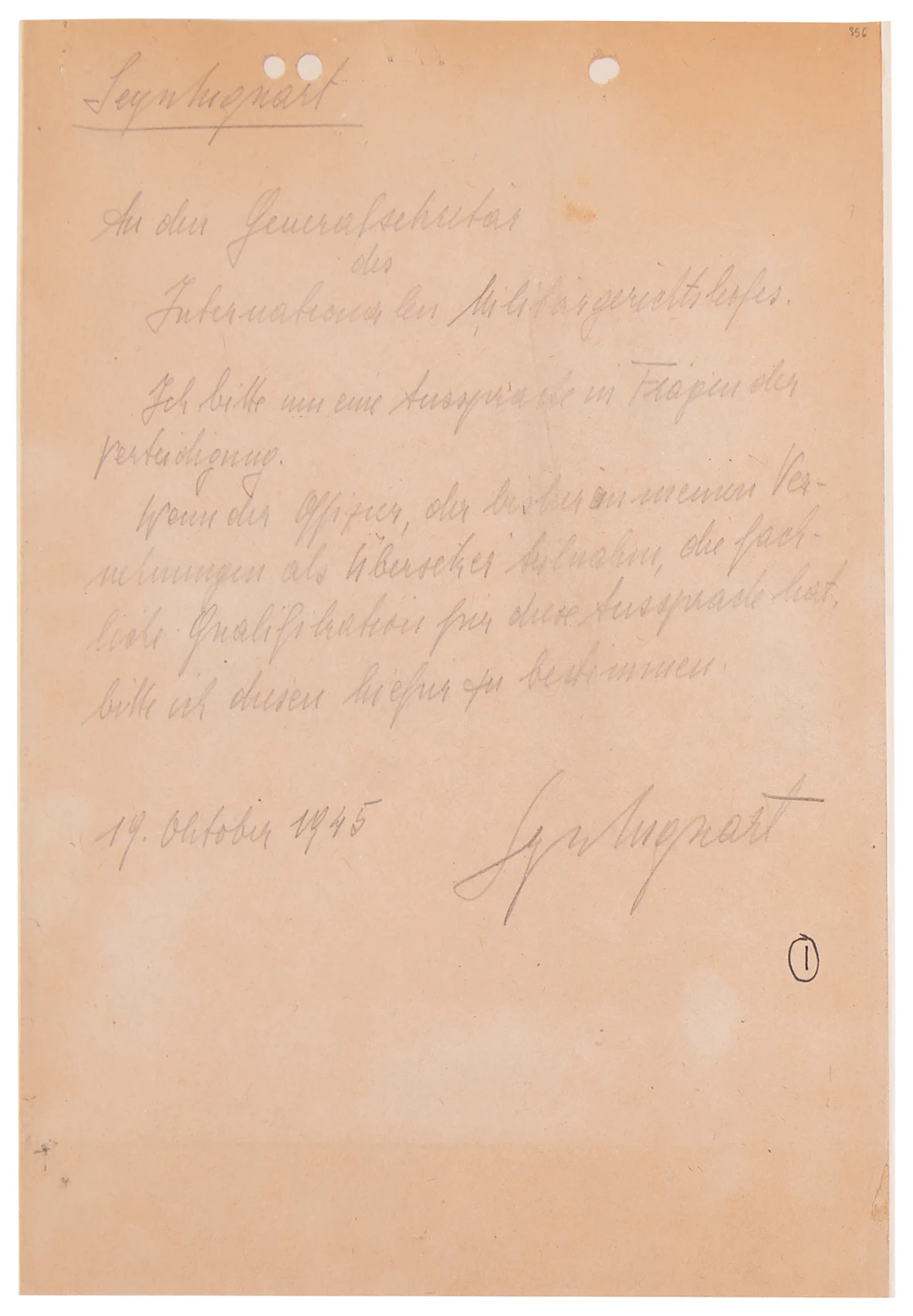 Arthur Seyss-Inquart Autograph Letter Signed at Nuremberg: "I request