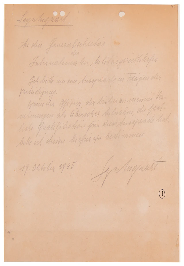 Arthur Seyss-Inquart Autograph Letter Signed at Nuremberg: "I request