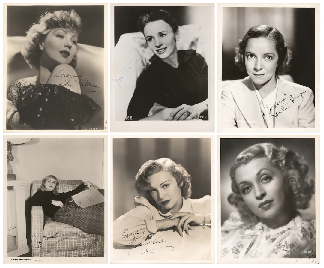 Actresses (6) Signed Photographs with Woodward, Sothern, and Tandy