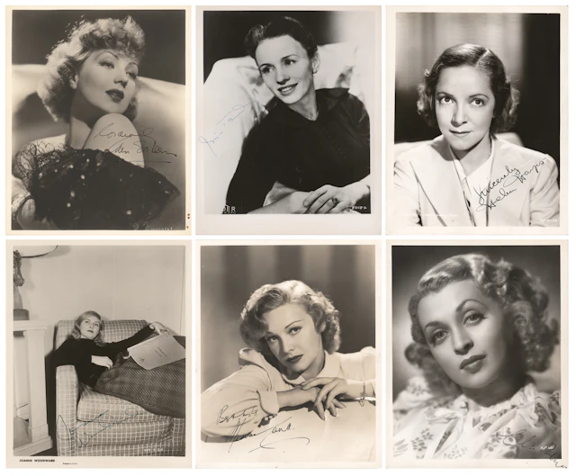 Actresses (6) Signed Photographs with Woodward, Sothern, and Tandy