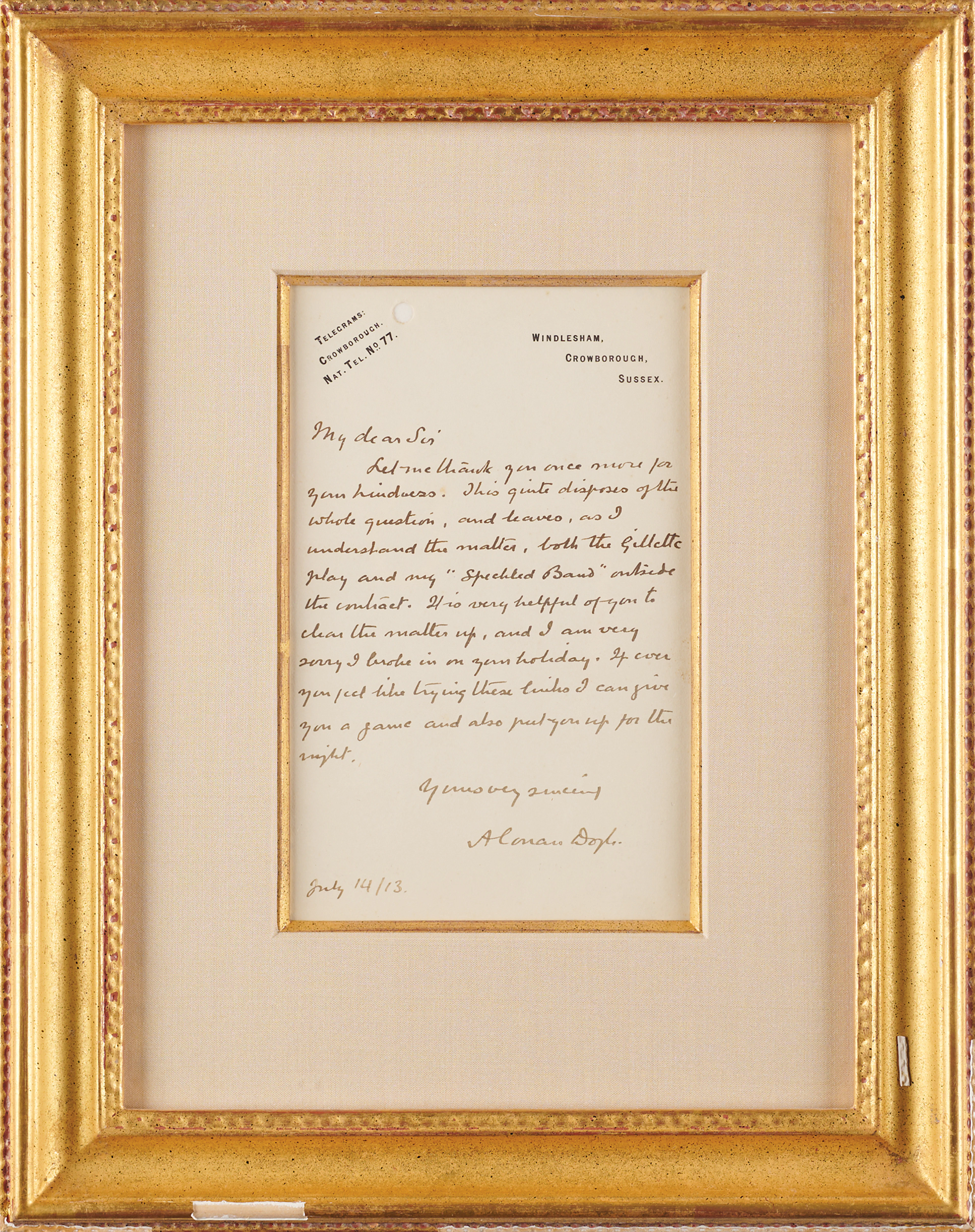 Arthur Conan Doyle Autograph Letter Signed on The Speckled Band, a