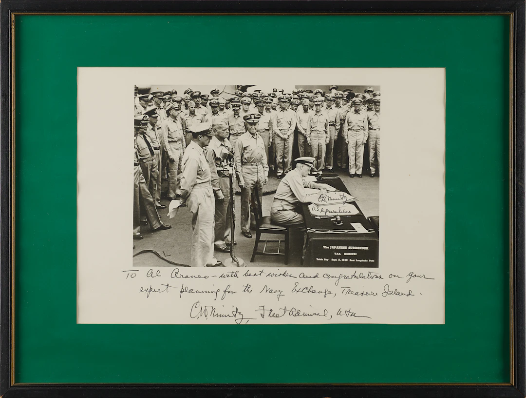 Chester Nimitz Oversized Twice-Signed Photograph - Japanese Surrender
