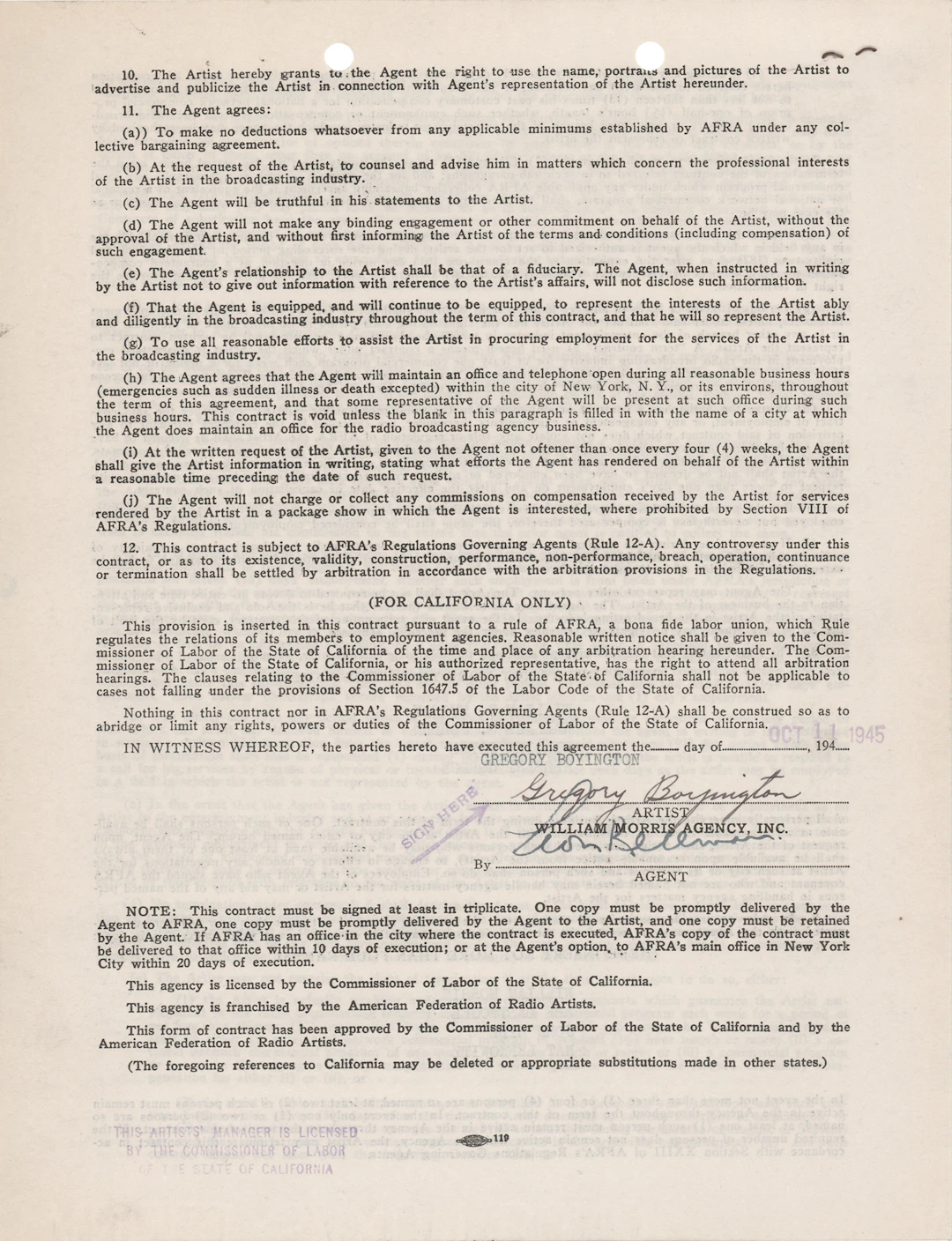 Pappy Boyington Signed Agency Contract, Days After Receiving the Medal of Honor