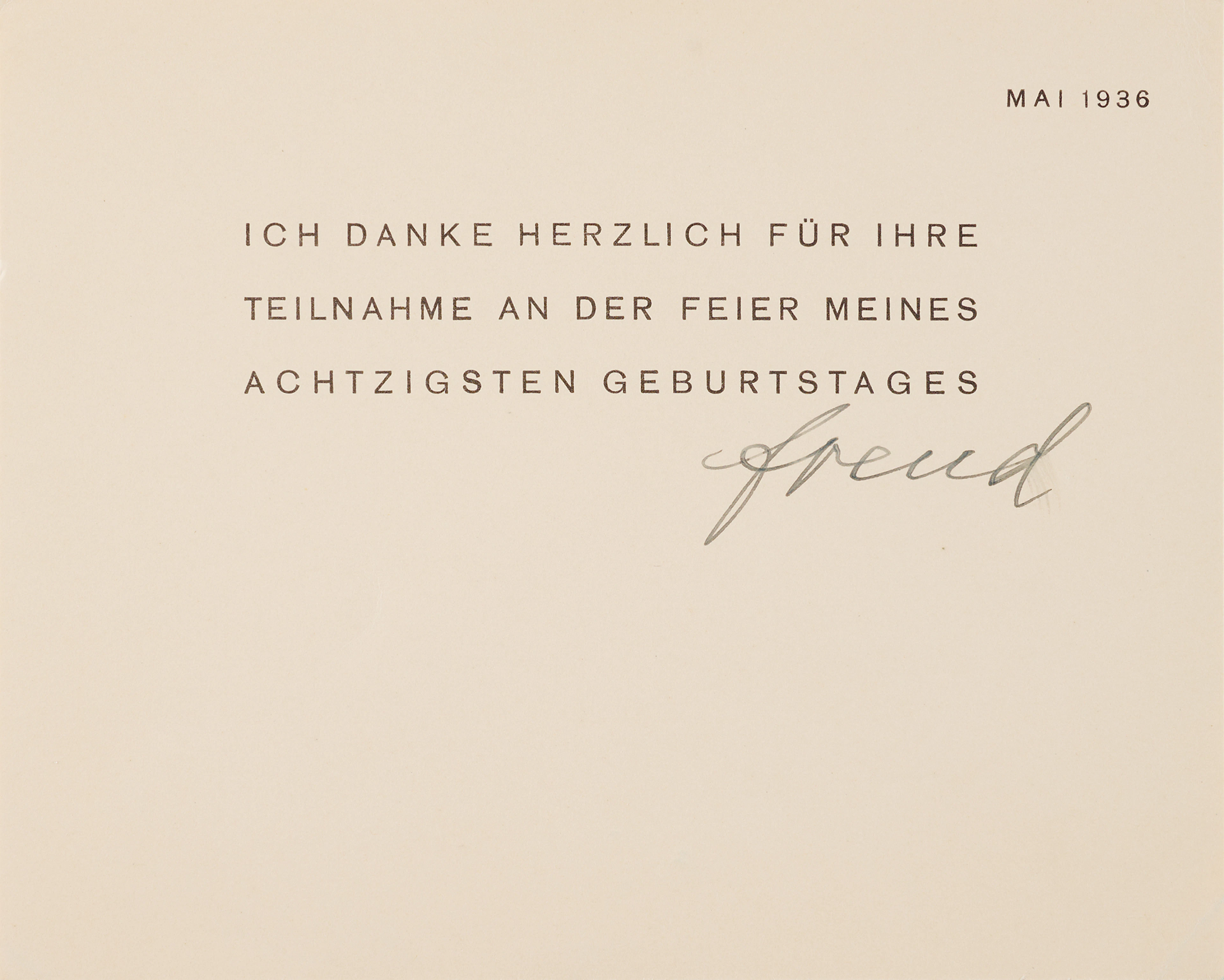 Sigmund Freud Signed Thank-You Card