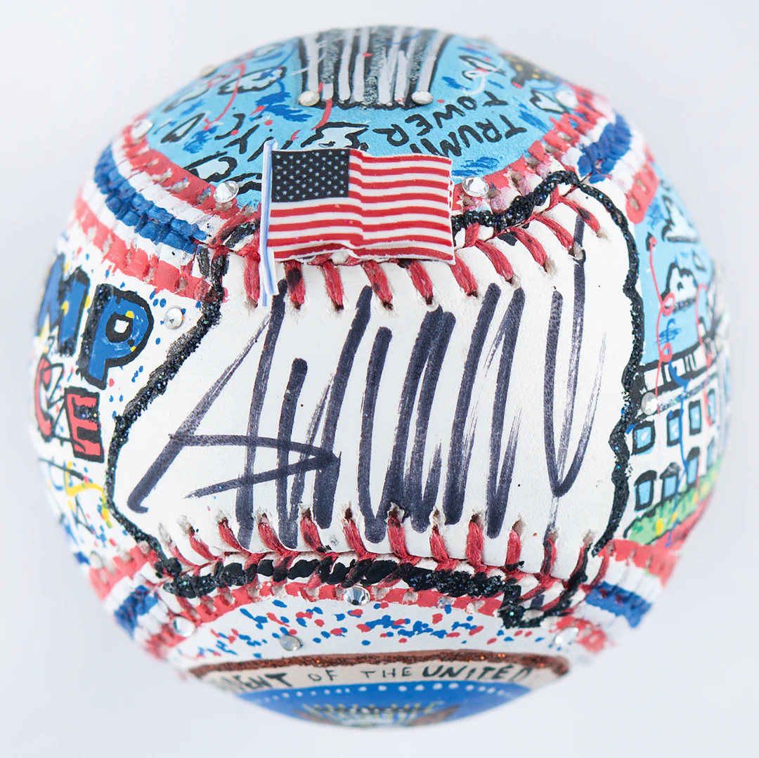 Donald Trump Signed Hand-Painted Baseball by Charles Fazzino