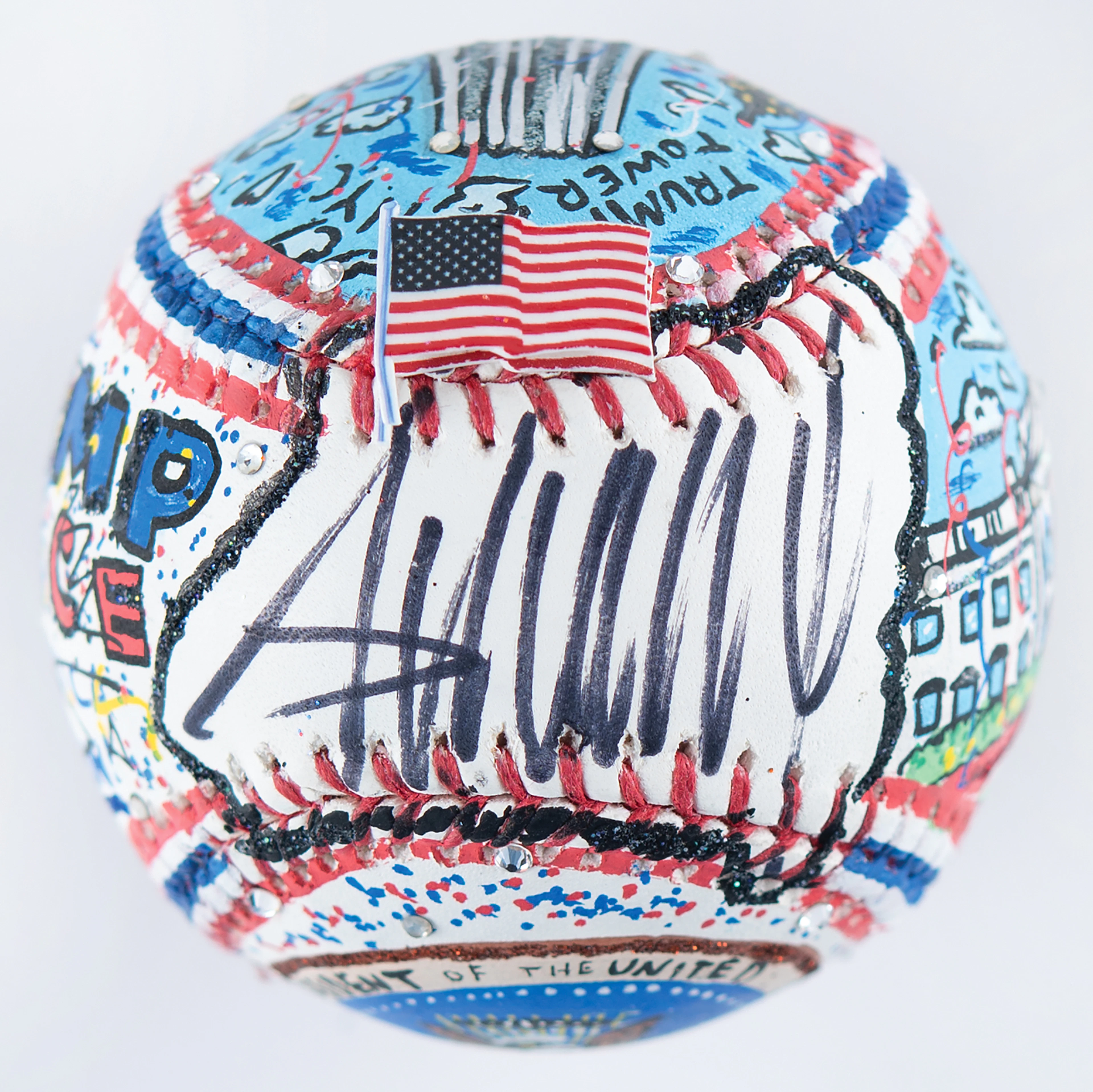 Donald Trump Signed Hand-Painted Baseball by Charles Fazzino
