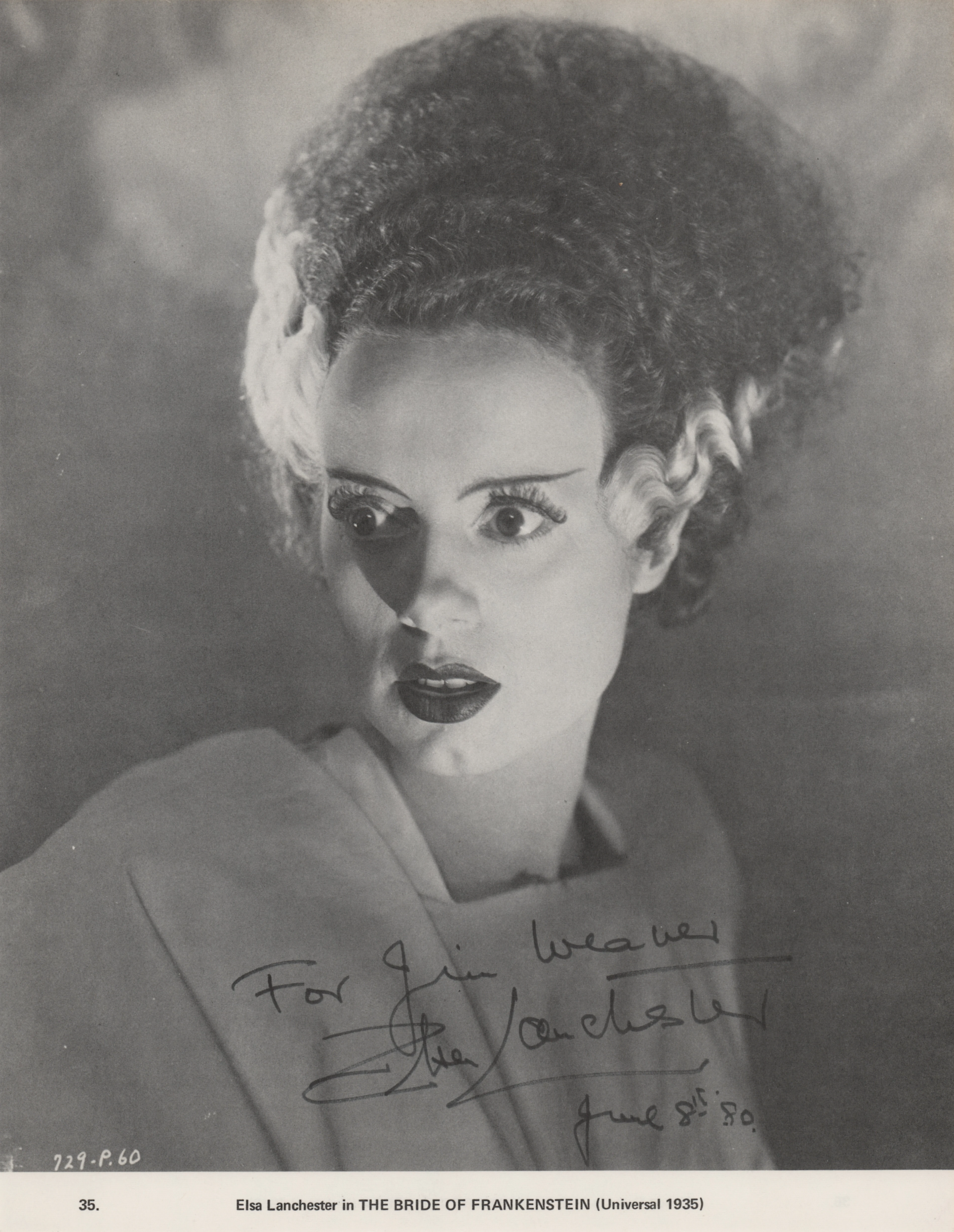 Elsa Lanchester Signed Photograph as Bride of Frankenstein