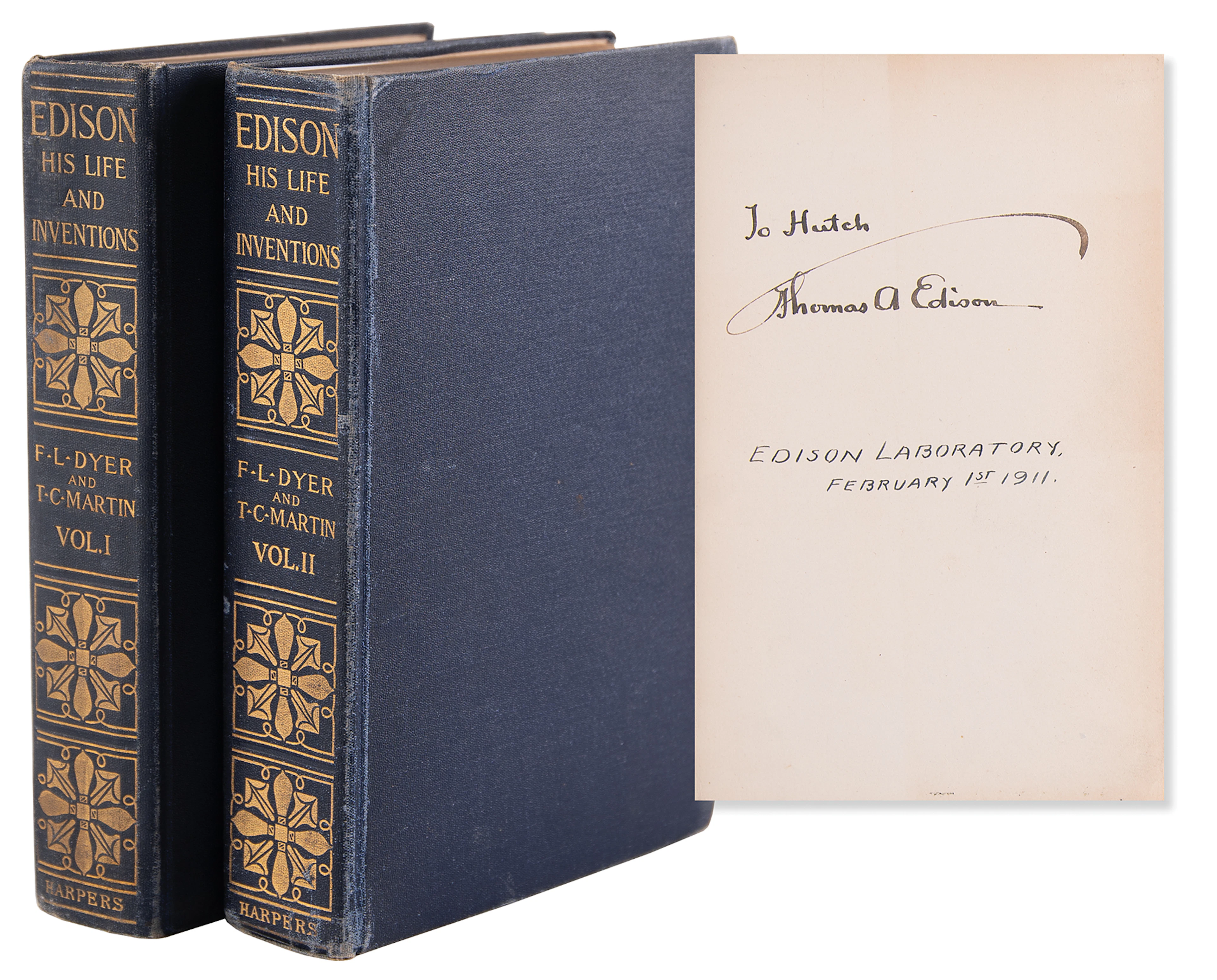 Thomas Edison Signed Book - Edison: His Life and Inventions, Presented