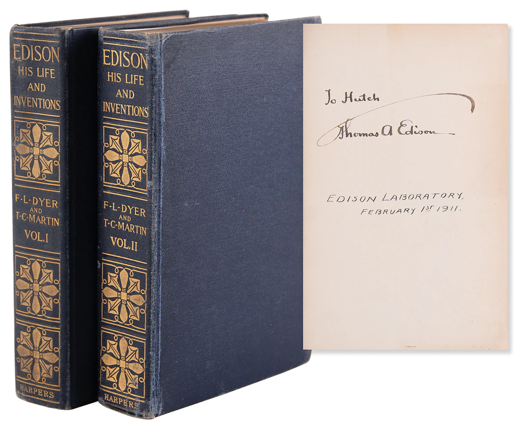 Thomas Edison Signed Book - Edison: His Life and Inventions, Presented
