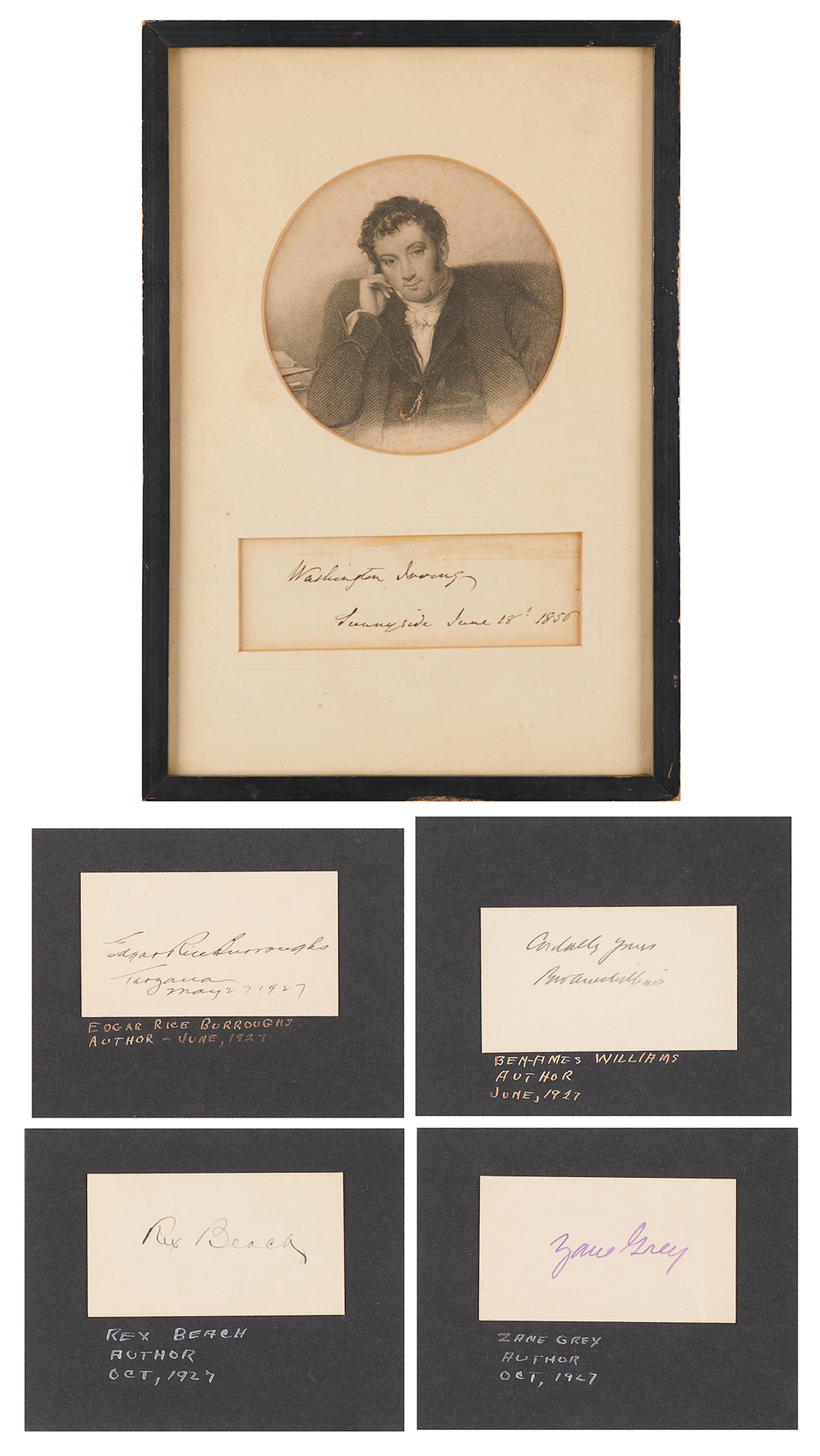 American Authors (5) Signatures - Washington Irving, Edgar Rice Burroughs