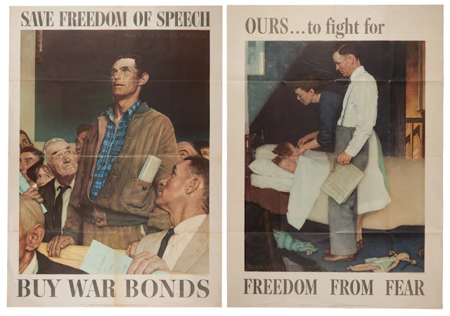 Norman Rockwell (2) ‘Four Freedoms’ WWII Posters: Freedom of Speech