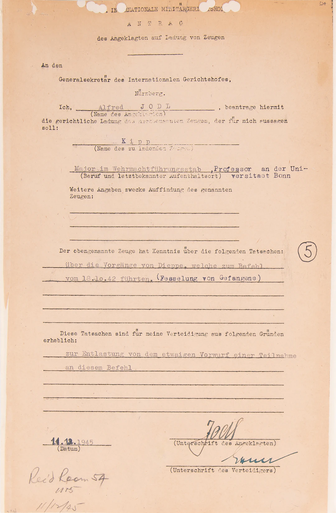 Alfred Jodl Document Signed at Nuremberg, Concerning Hitler’s Infamous