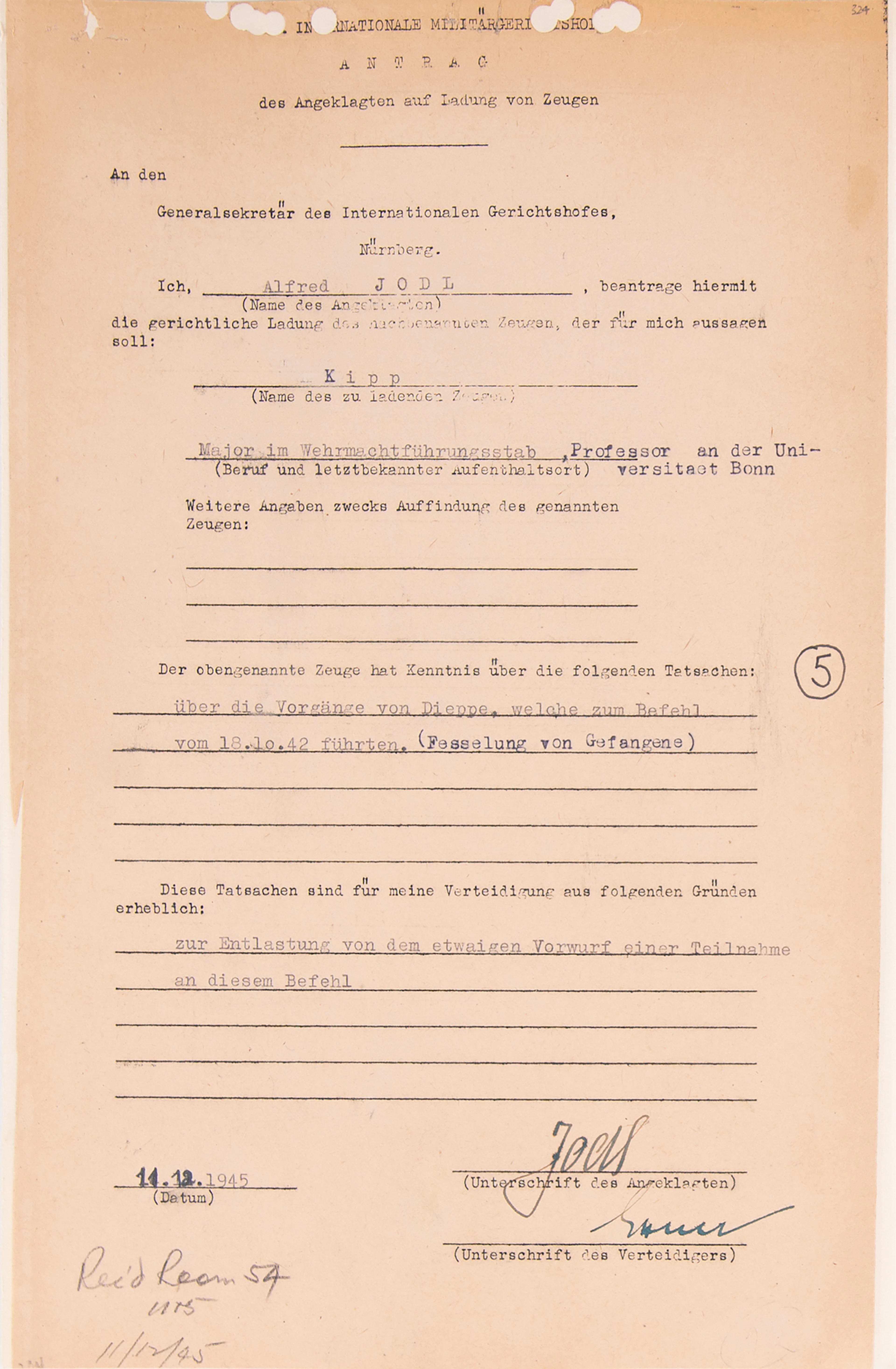 Alfred Jodl Document Signed at Nuremberg, Concerning Hitler’s Infamous