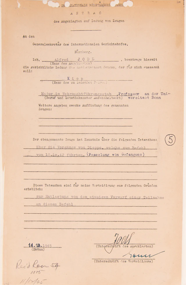 Alfred Jodl Document Signed at Nuremberg, Concerning Hitler’s Infamous