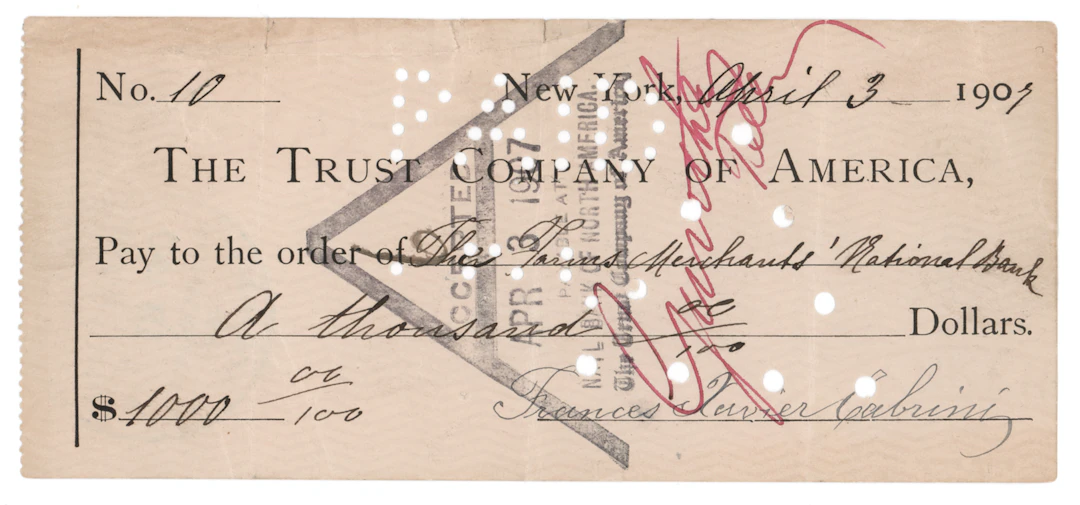 Frances Xavier Cabrini Signed Check