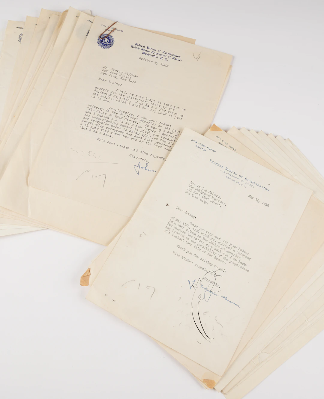 J. Edgar Hoover Collection of (33) Typed Letters Signed