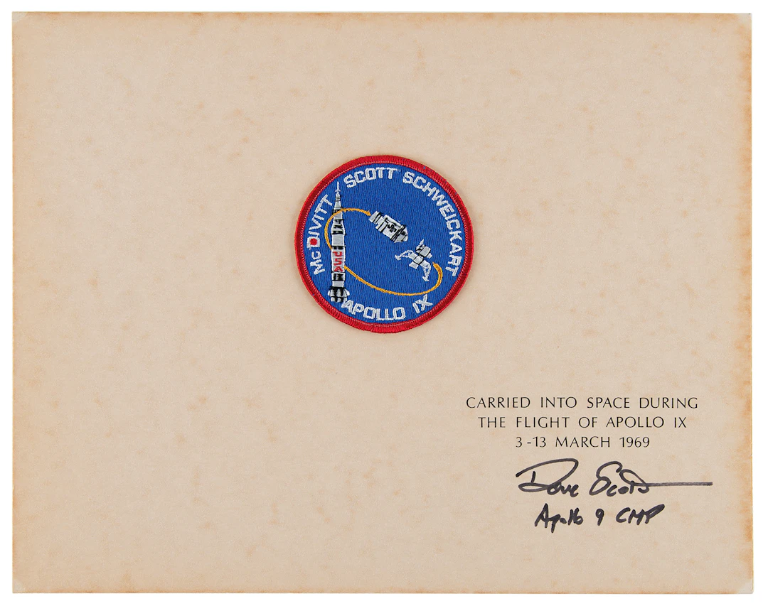 Apollo 9 Flown Patch Presentation - Signed and Flight-Certified by Dave Scott