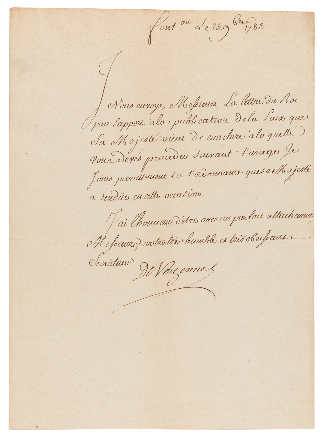 Charles Gravier, comte de Vergennes Letter Signed, Directing the Publication