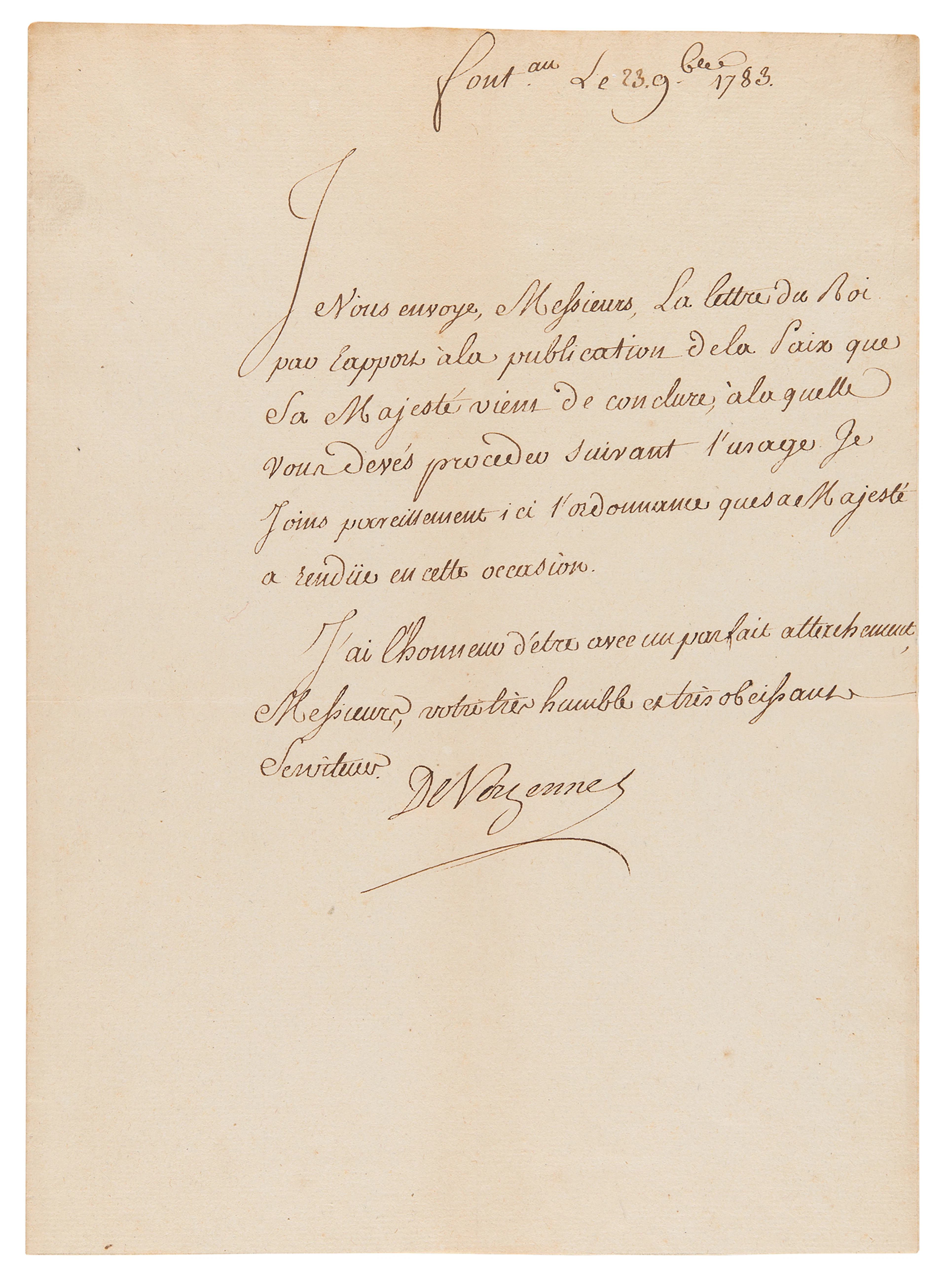 Charles Gravier, comte de Vergennes Letter Signed, Directing the Publication