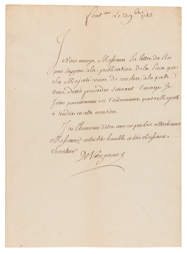 Charles Gravier, comte de Vergennes Letter Signed, Directing the Publication