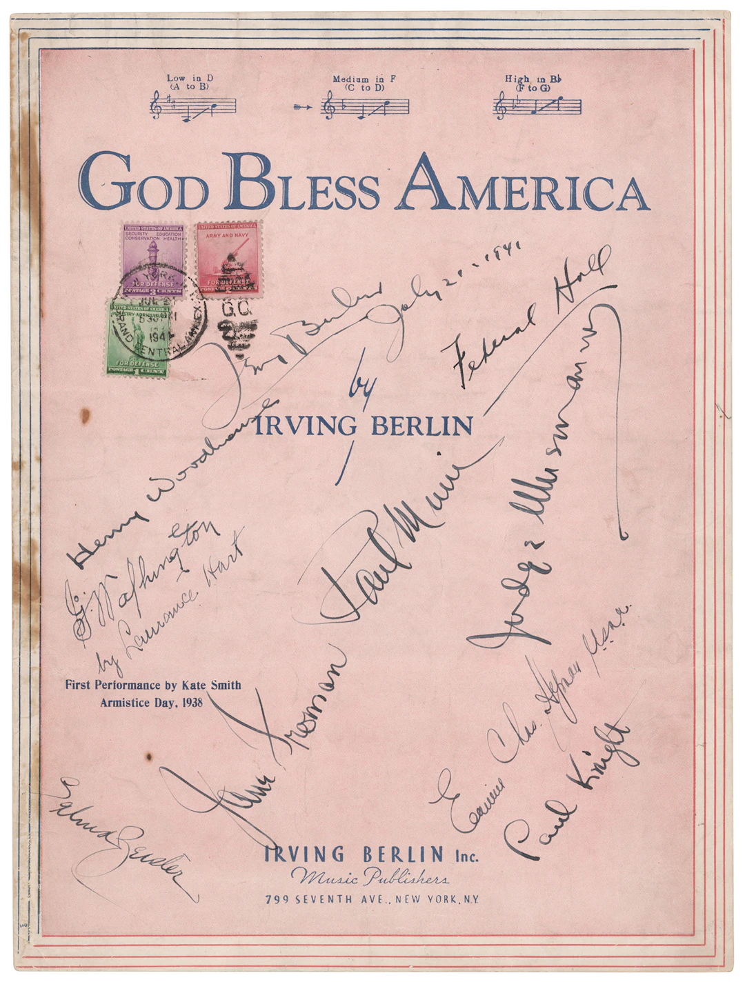 Irving Berlin Signed Sheet Music Booklet for 'God Bless America'