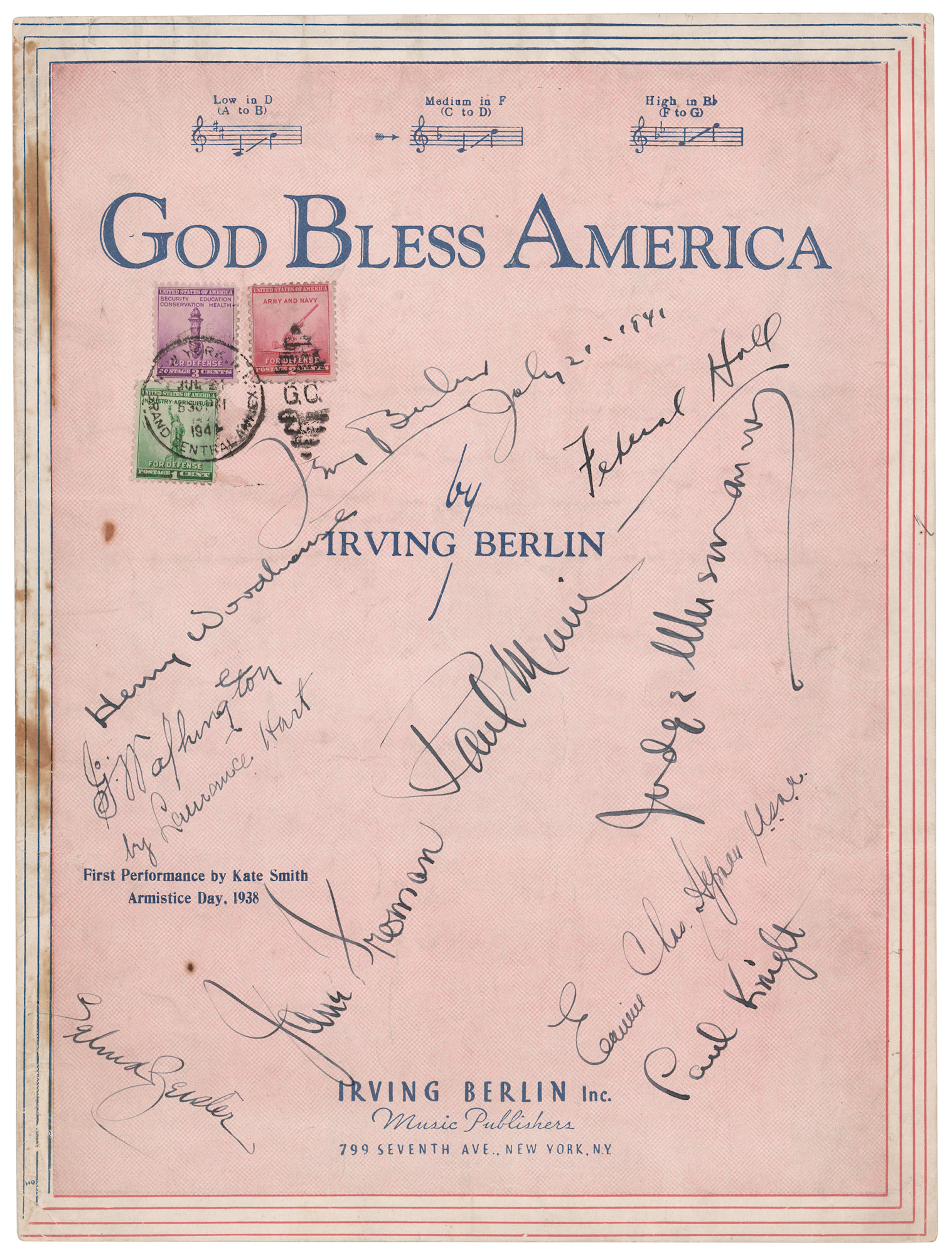 Irving Berlin Signed Sheet Music Booklet for 'God Bless America'